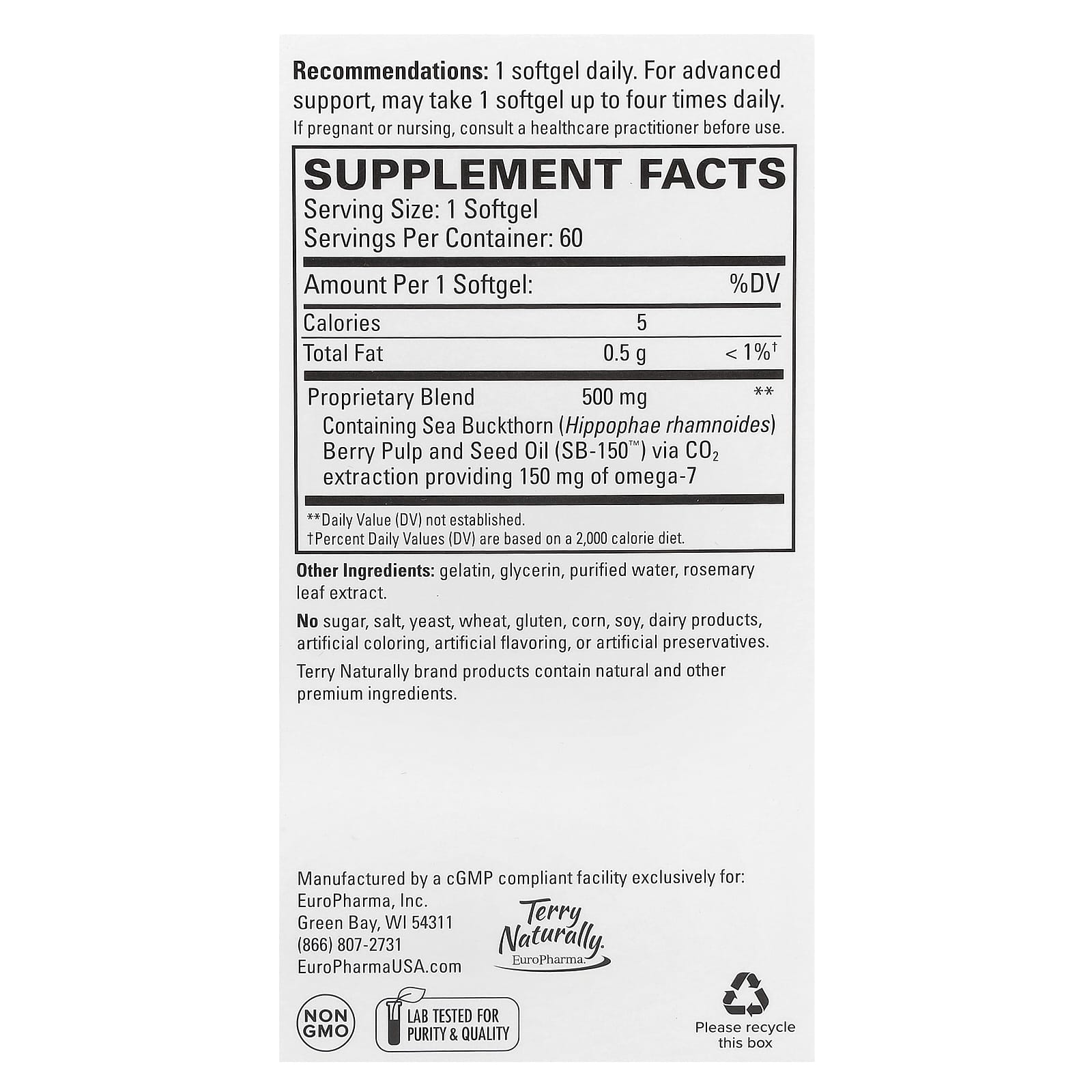 Terry Naturally, Omega-7 Dry Eye Relief , 60 Softgels - Image 2