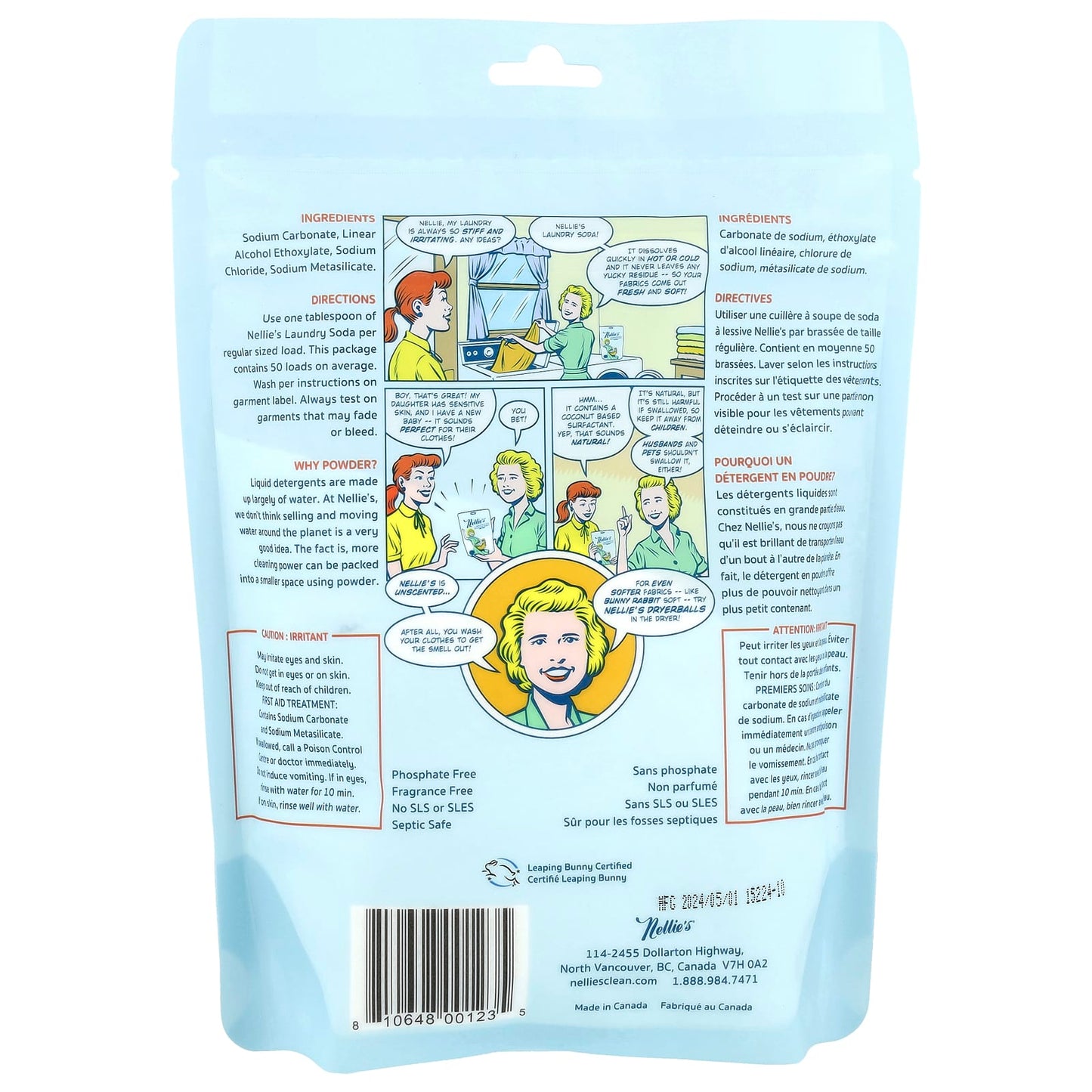 Nellie's, Laundry Soda, Fragrance Free, 50 Loads, 1.6 lb (726 g) - Image 2