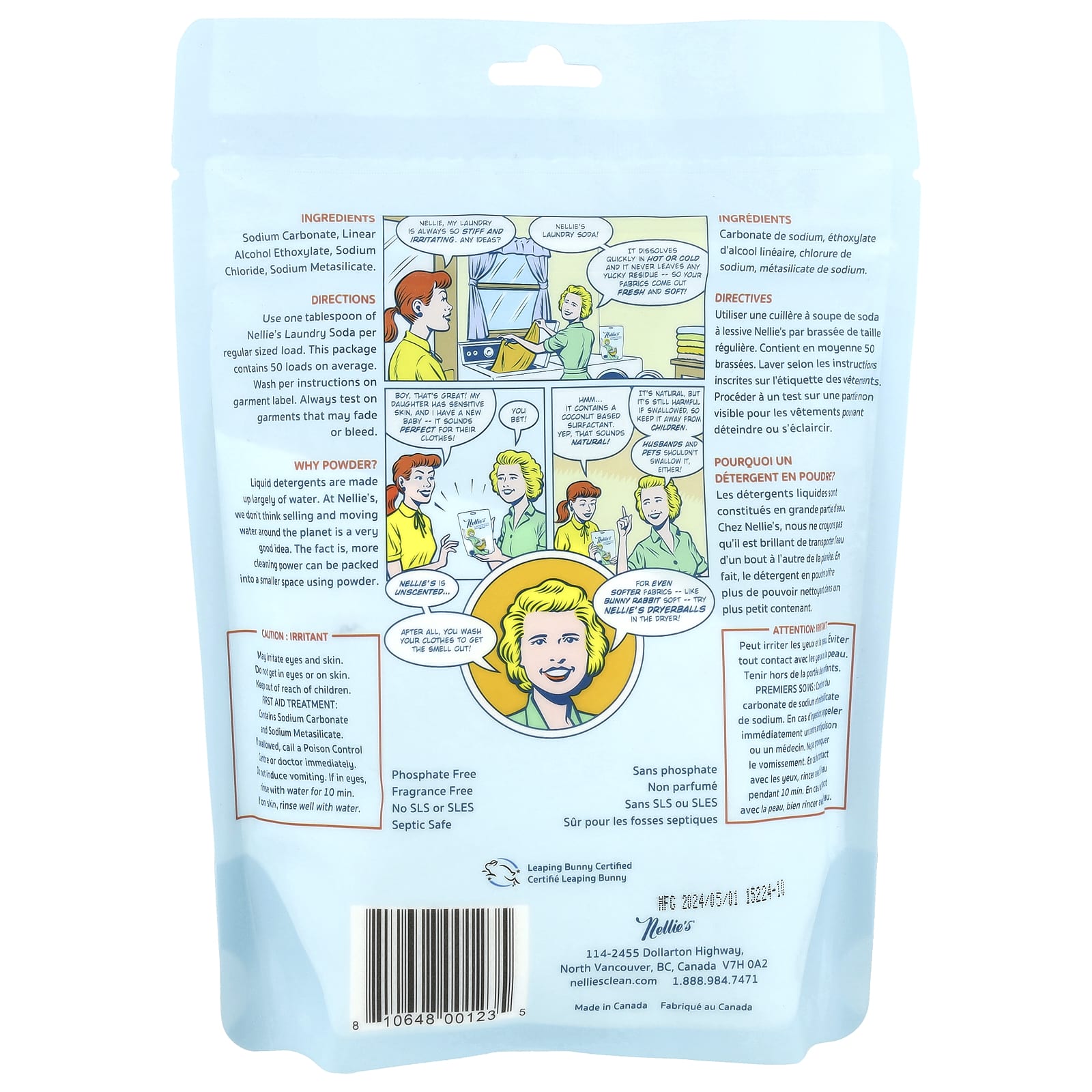Nellie's, Laundry Soda, Fragrance Free, 50 Loads, 1.6 lb (726 g) - Image 2