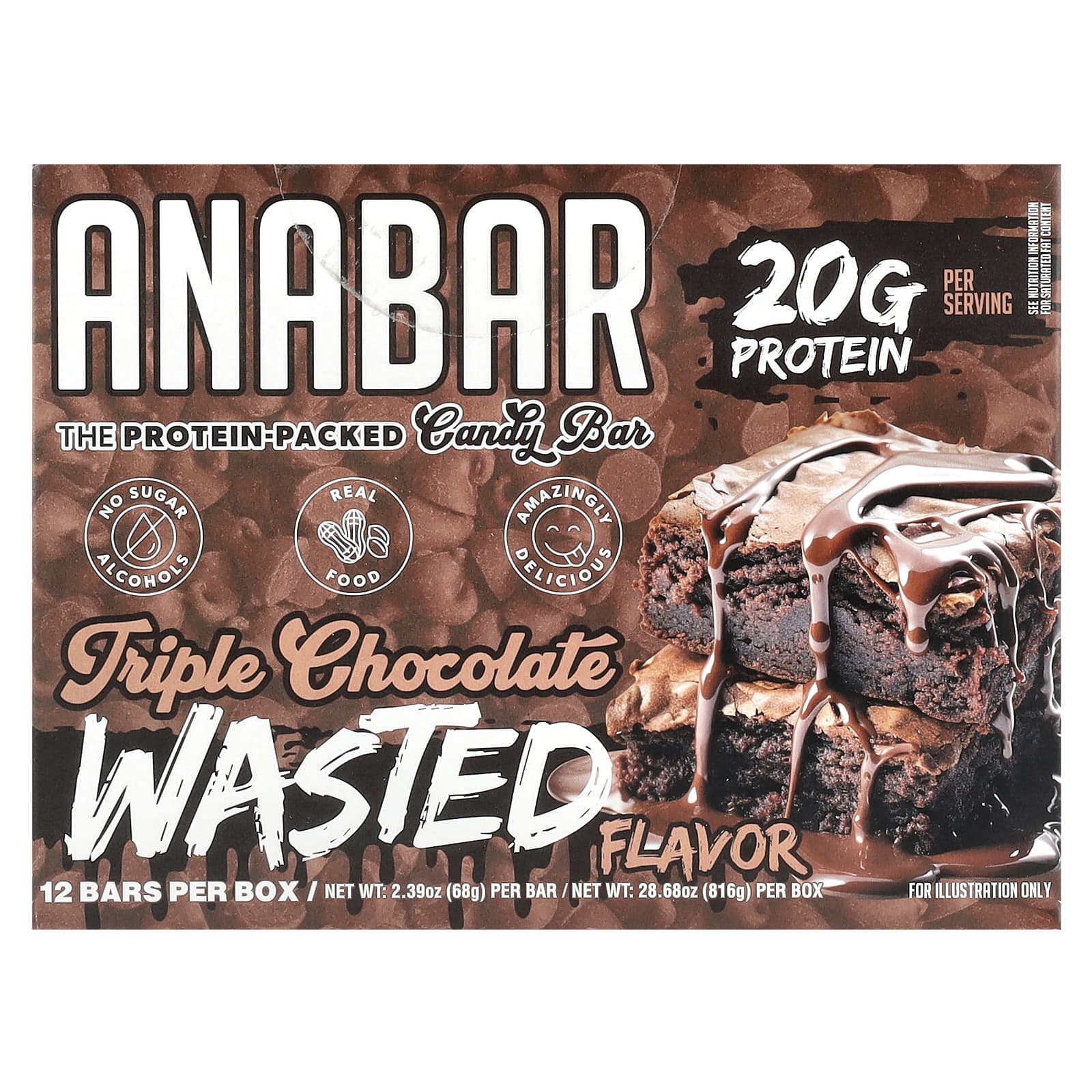 The Anabar, The Protein-Packed Candy Bar®, Triple Chocolate Wasted, 12 Bars, 2.39 oz (68 g) Each - Image 1