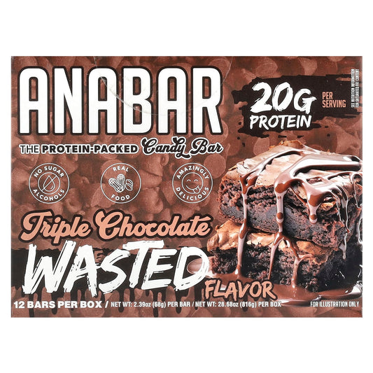 The Anabar, The Protein-Packed Candy Bar®, Triple Chocolate Wasted, 12 Bars, 2.39 oz (68 g) Each - Image 1