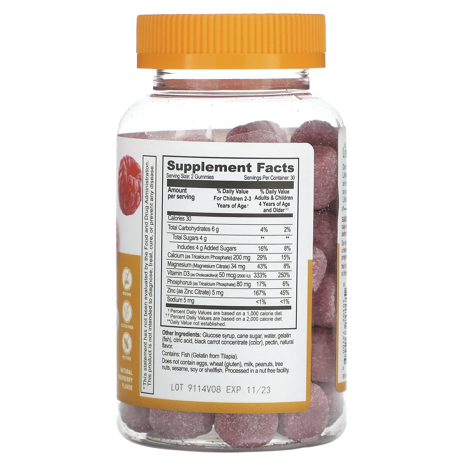 Lifeable, Kids Calcium, Magnesium & Zinc + Vitamin D3 Gummies, Natural Raspberry, 60 Gummies