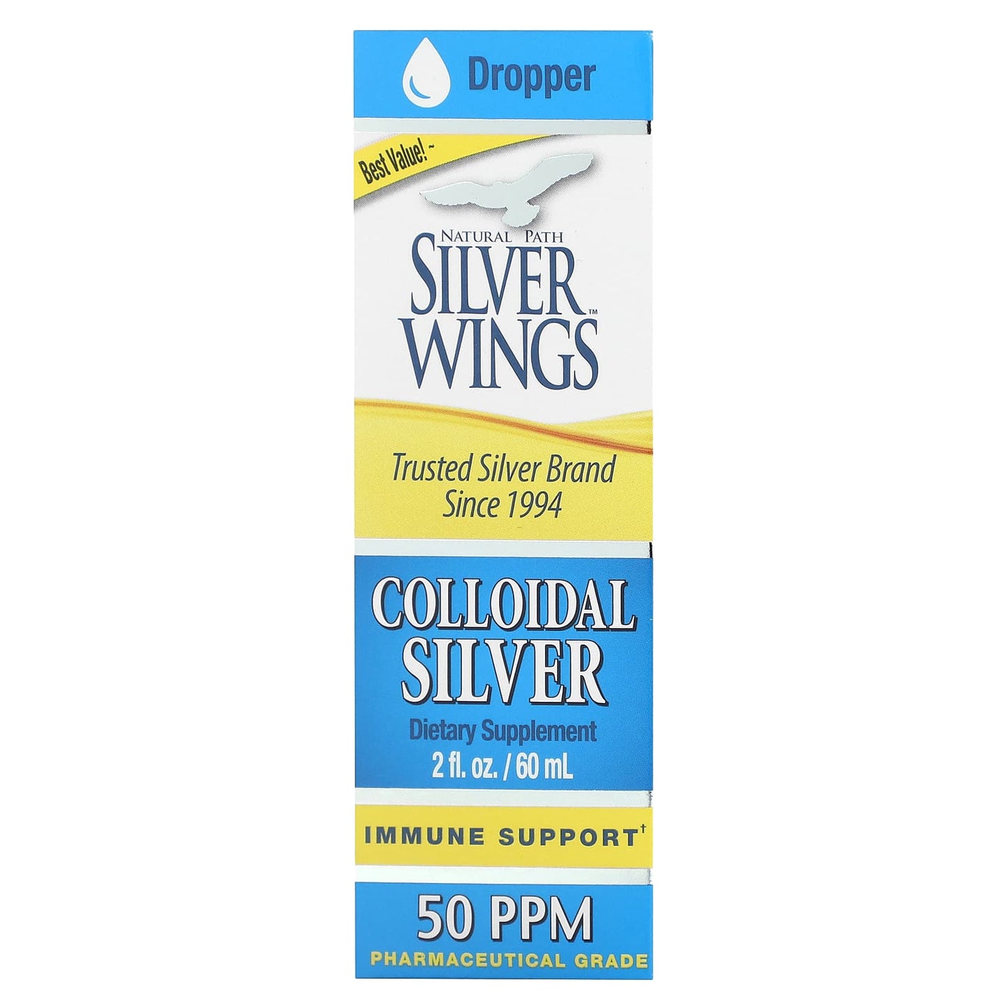 Natural Path Silver Wings, Colloidal Silver, 50 PPM, 2 fl oz (60 ml) - Image 1