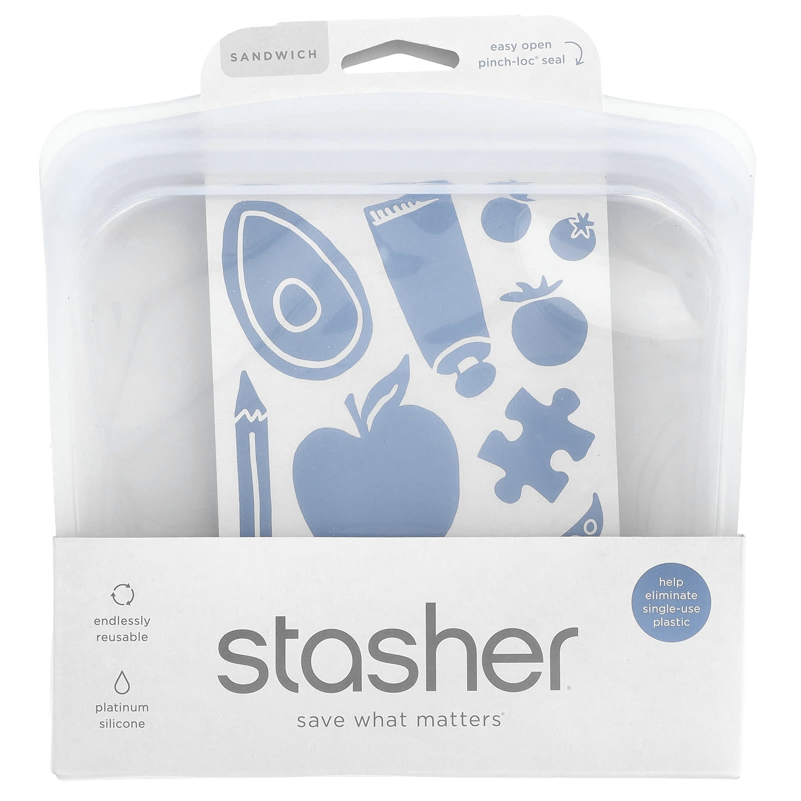 Stasher, Reusable Storage Bag, Sandwich Size, Clear, 28 fl oz (828 ml) - Image 1