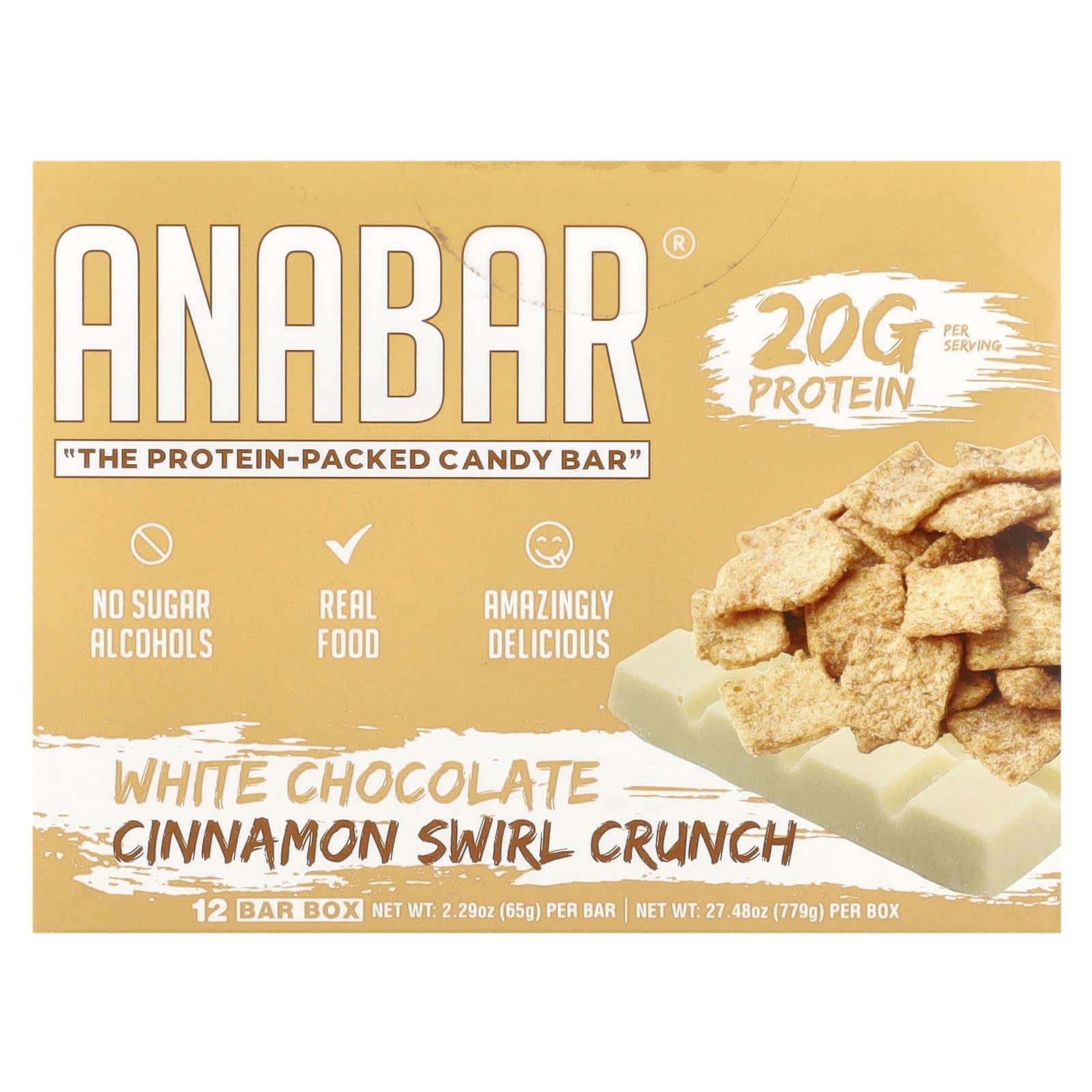 The Anabar, The Protein-Packed Candy Bar®, White Chocolate Cinnamon Swirl Crunch, 12 Bars, 2.29 oz (65 g) Each - Image 1