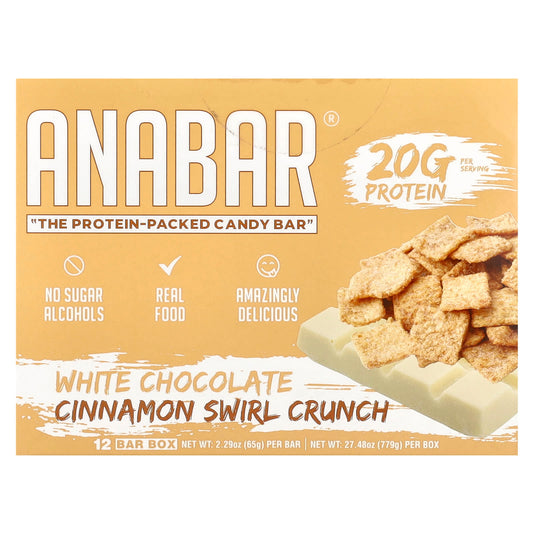 The Anabar, The Protein-Packed Candy Bar®, White Chocolate Cinnamon Swirl Crunch, 12 Bars, 2.29 oz (65 g) Each - Image 1