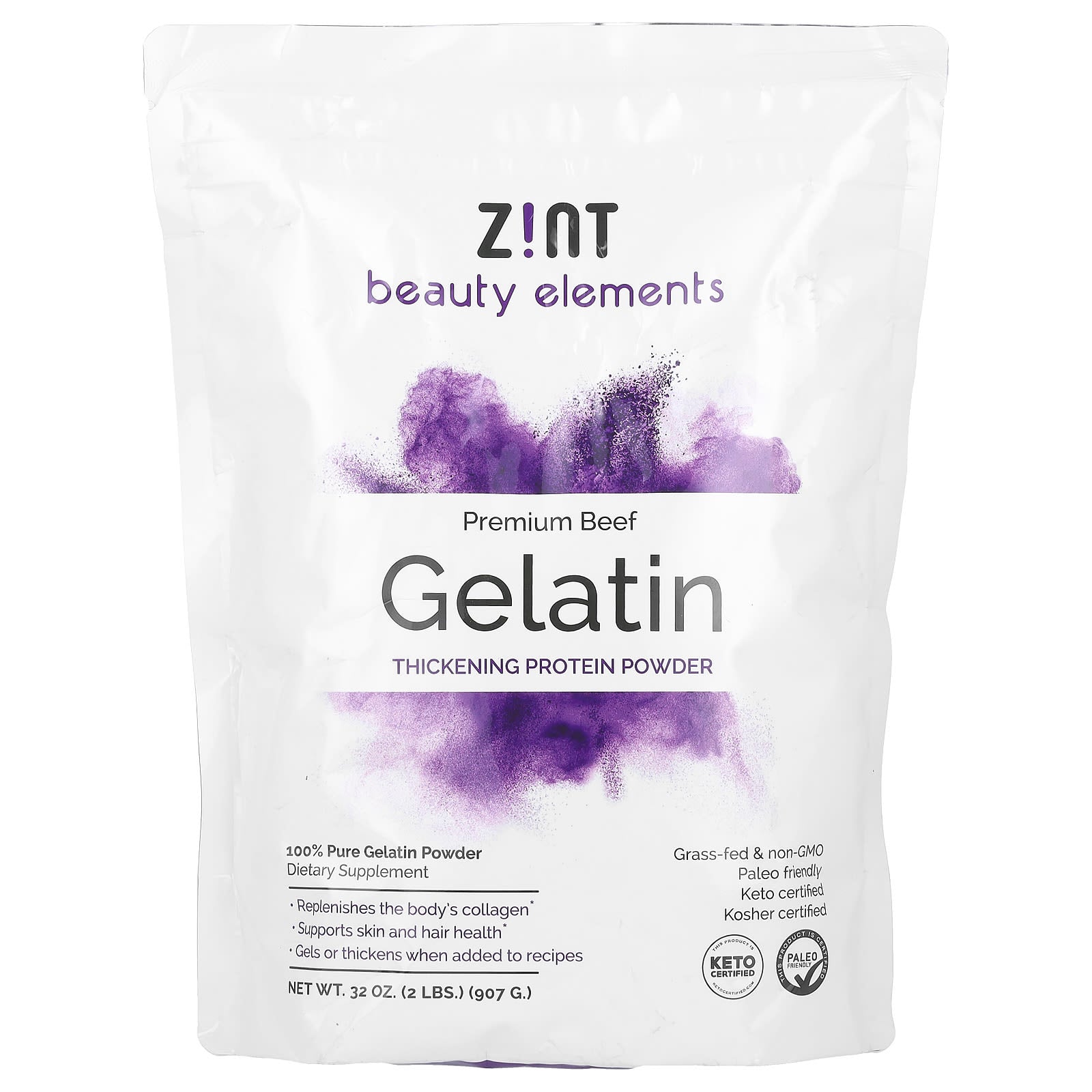 Zint, Gelatin Thickening Protein Powder, Premium Beef, 2 lbs (907 g) - Image 1