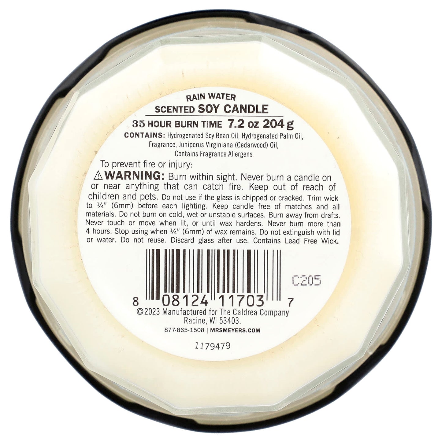 Mrs. Meyers Clean Day, Scented Soy Candle, Rain Water, 7.2 oz (204 g) - Image 2