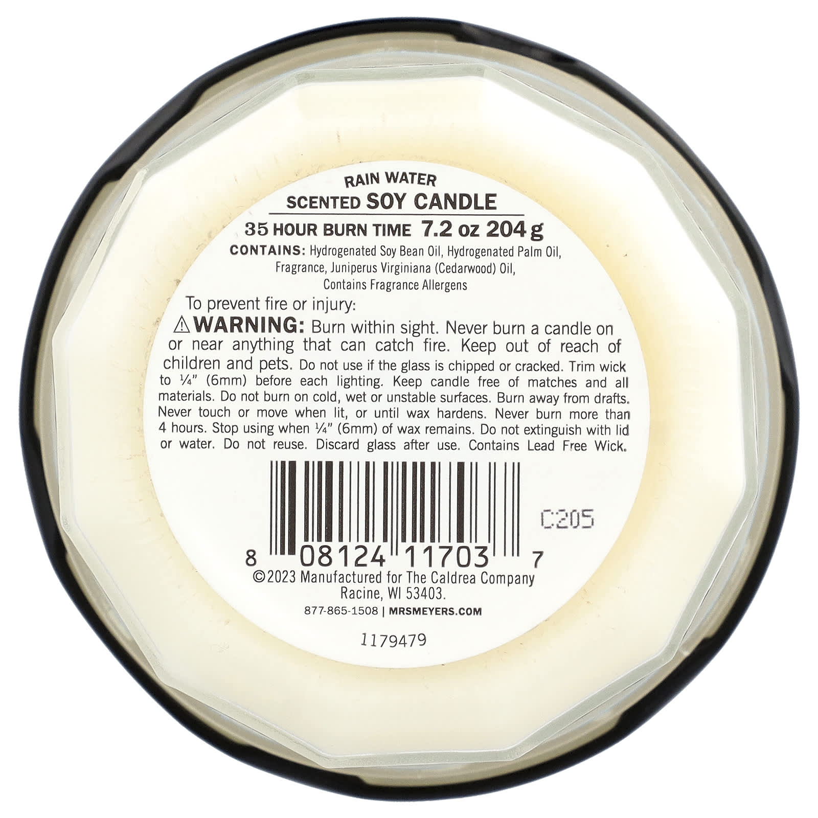 Mrs. Meyers Clean Day, Scented Soy Candle, Rain Water, 7.2 oz (204 g) - Image 2