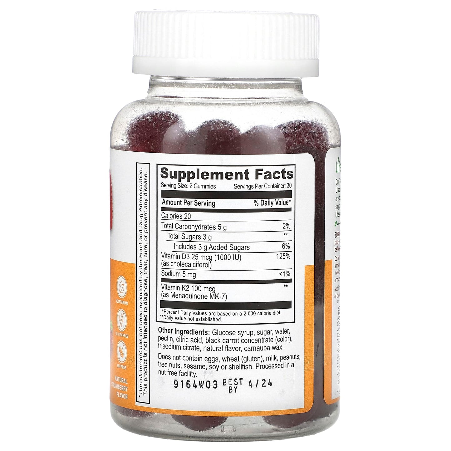 Lifeable, Vitamin D3 + K2 Gummies, Natural Strawberry, 60 Gummies - Image 2