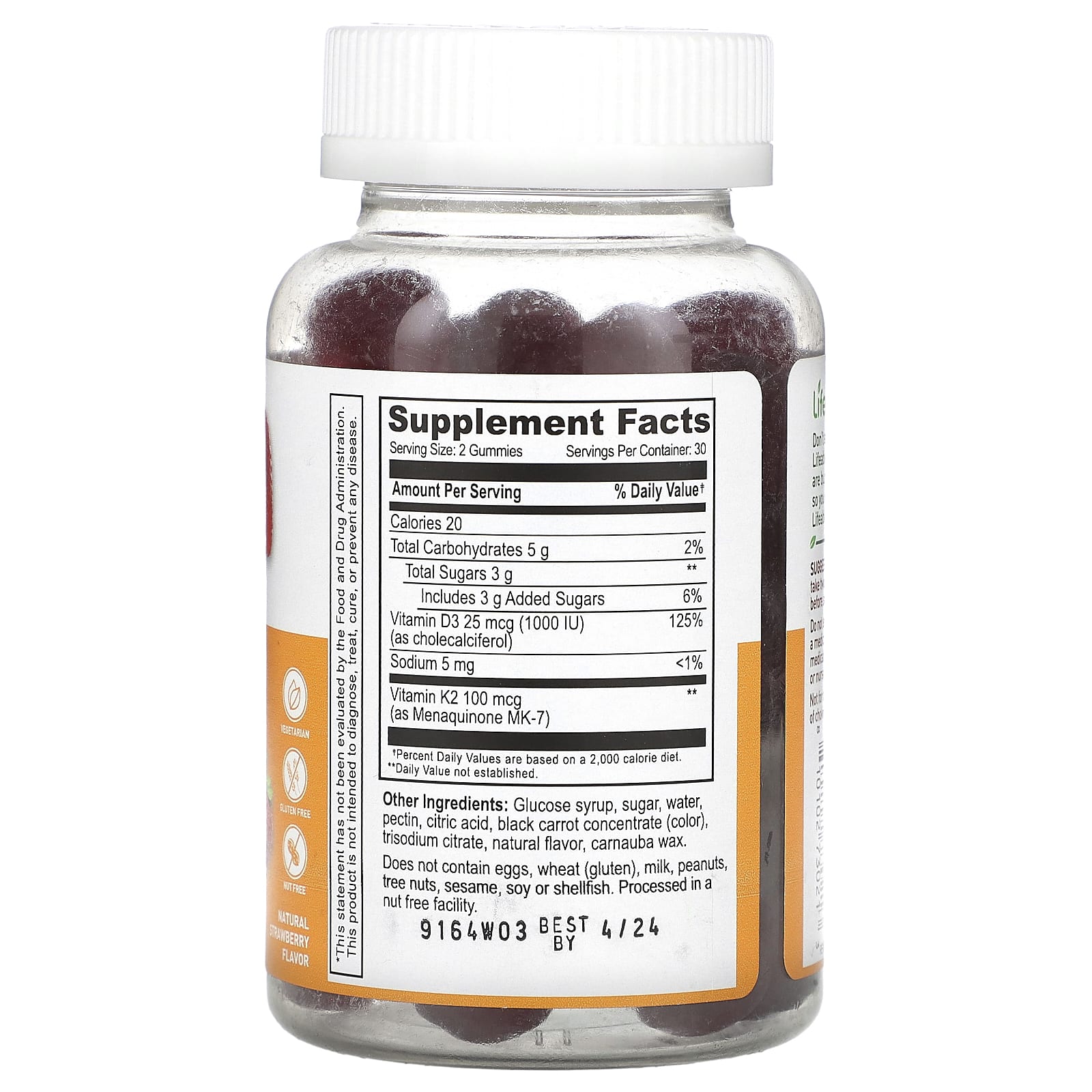 Lifeable, Vitamin D3 + K2 Gummies, Natural Strawberry, 60 Gummies - Image 2