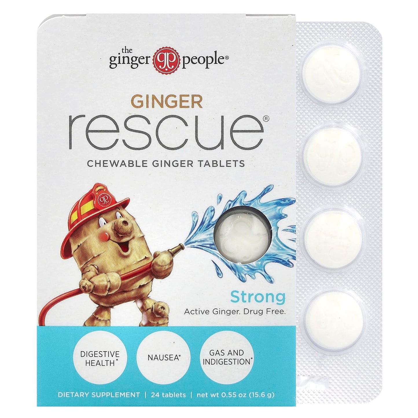 The Ginger People, Ginger Rescue, Chewable Ginger Tablets, Strong, 24 Tablets - Image 1