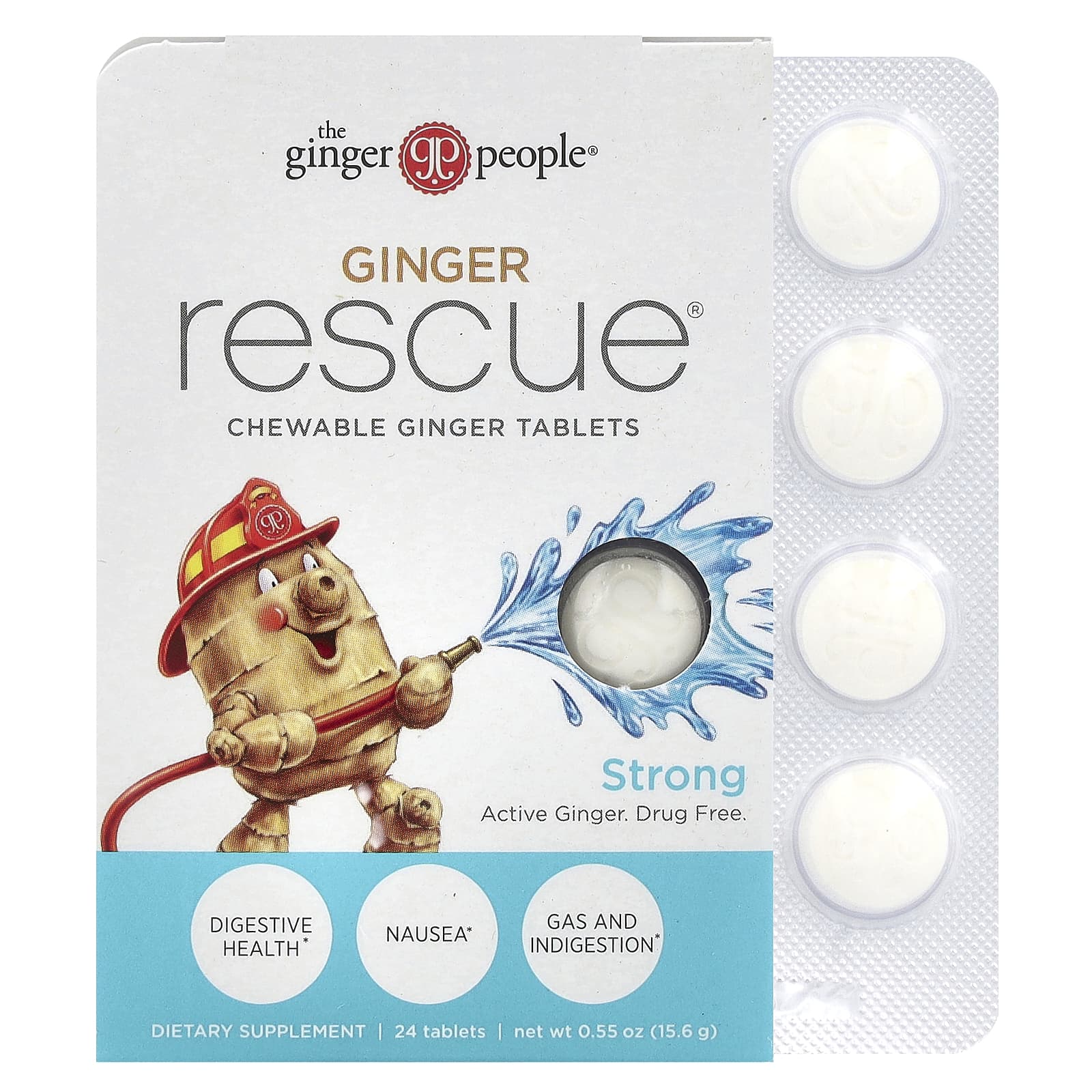 The Ginger People, Ginger Rescue, Chewable Ginger Tablets, Strong, 24 Tablets - Image 1