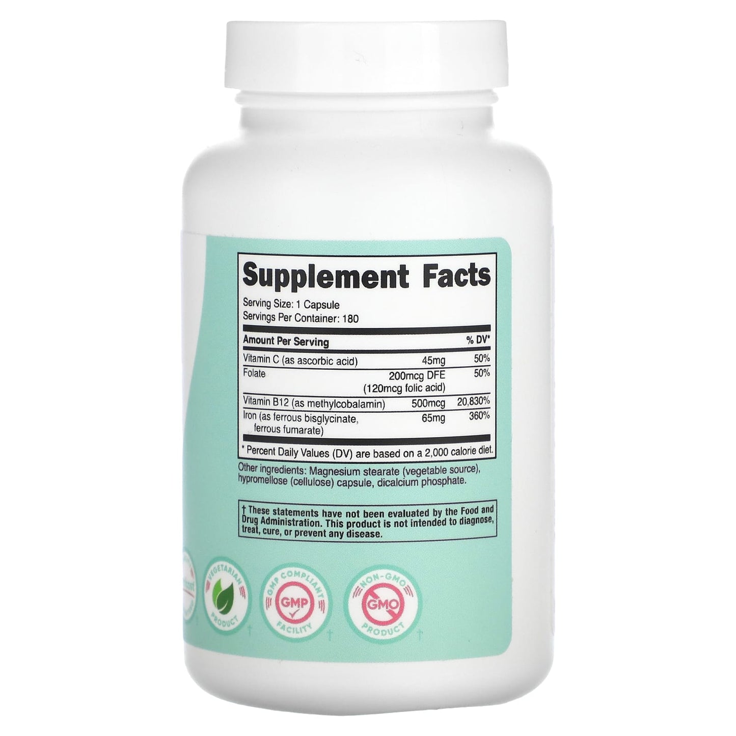 Nutricost, Women, Iron, With Vitamin C, Folate, & Vitamin B12, 180 Capsules - Image 2