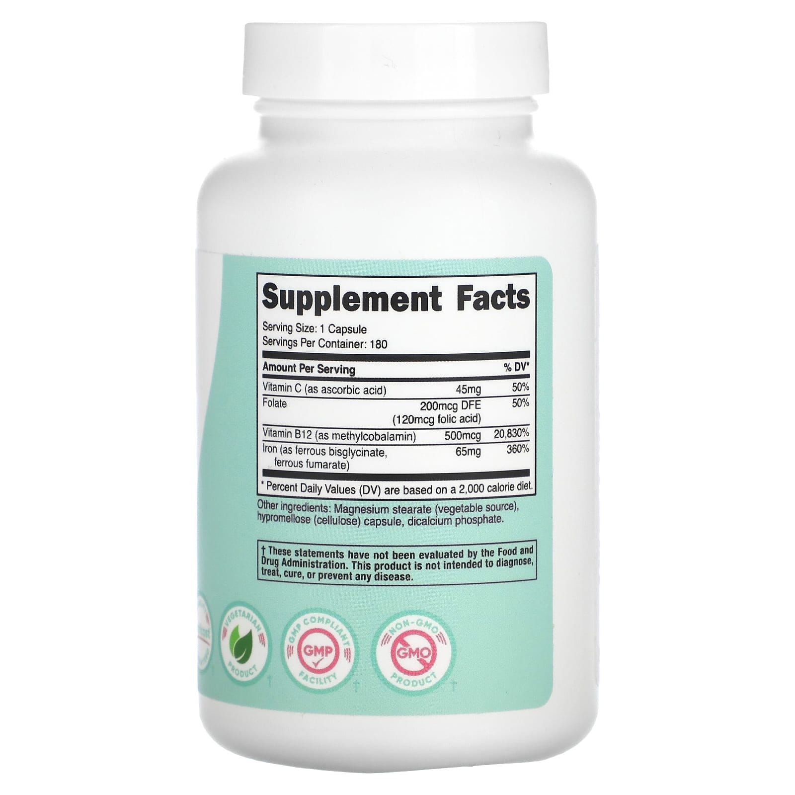 Nutricost, Women, Iron, With Vitamin C, Folate, & Vitamin B12, 180 Capsules - Image 2