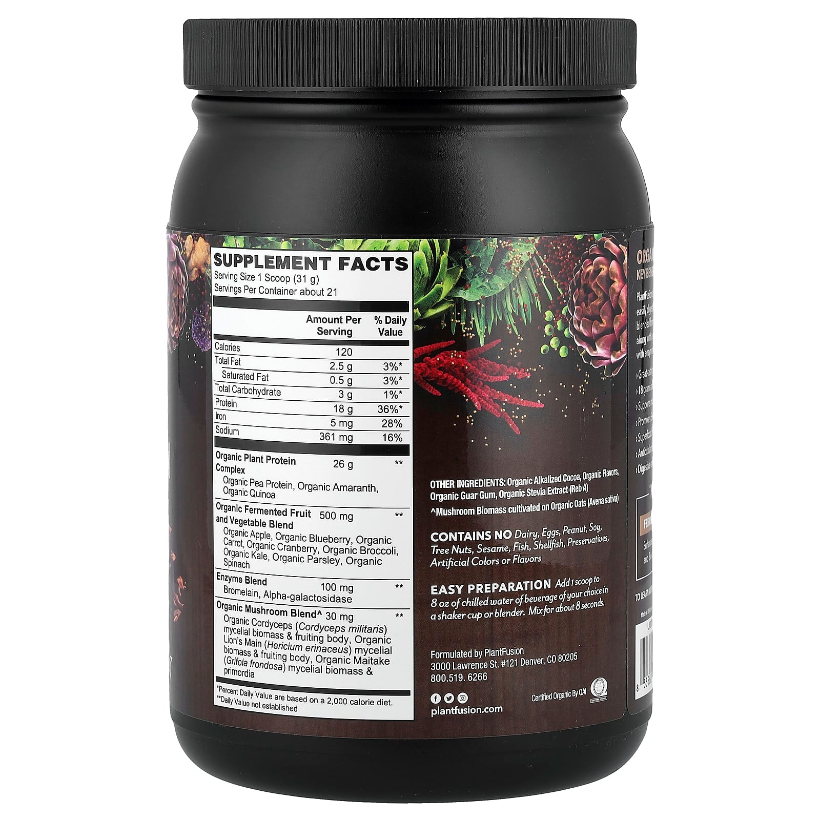 PlantFusion, Organic Plant Protein, Rich Chocolate, 22.6 oz (641 g) - Image 2