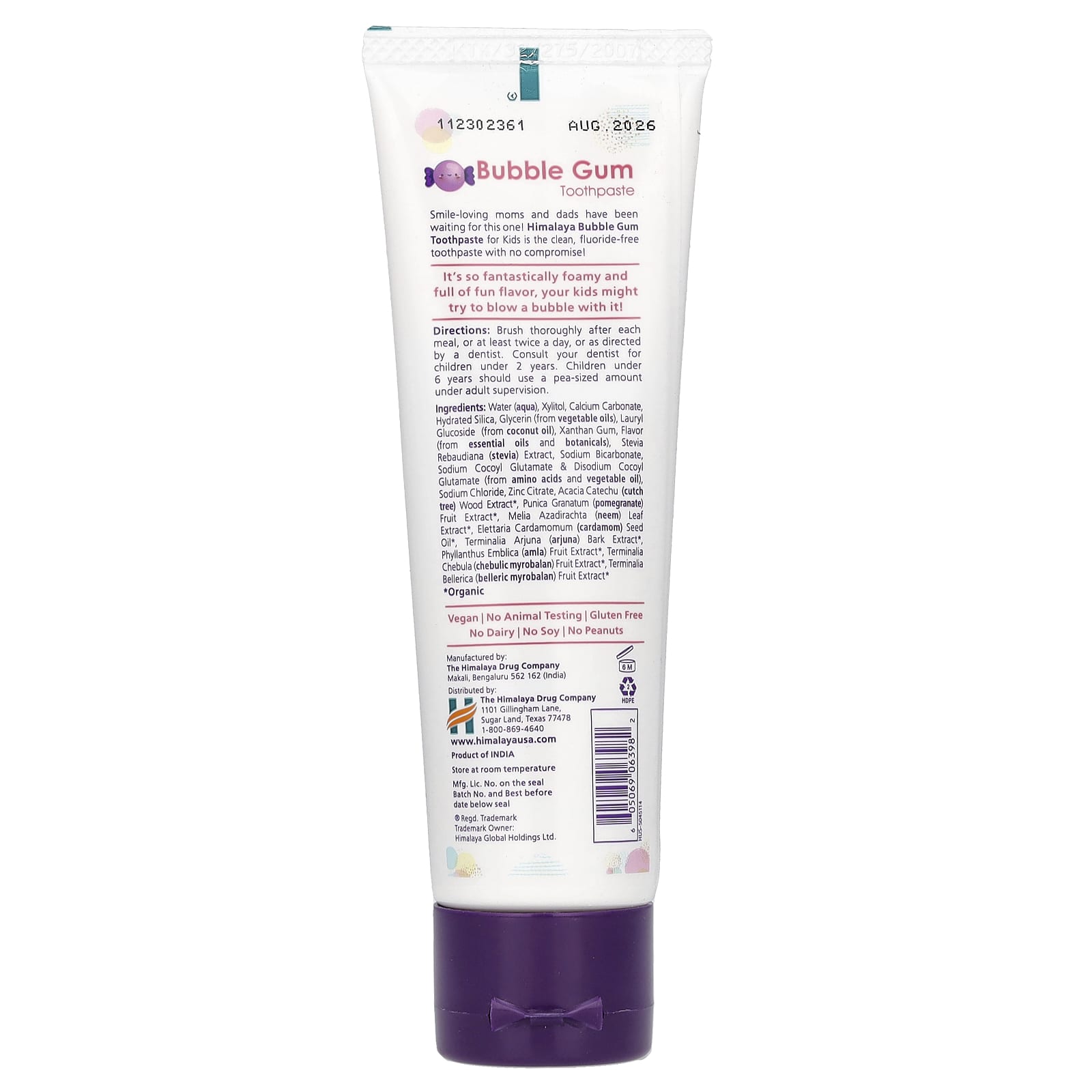 Himalaya Botanique Kids Toothpaste Bubble Gum 4oz Fluoride Free - Image 2