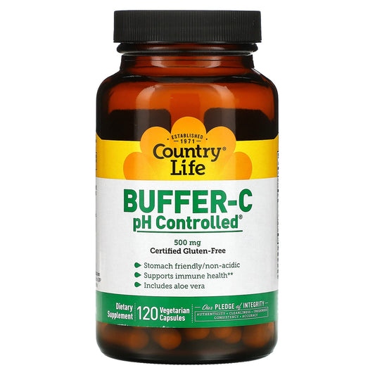 Country Life Buffer-C pH Controlled 500mg, 120 Veg Capsules - Image 1
