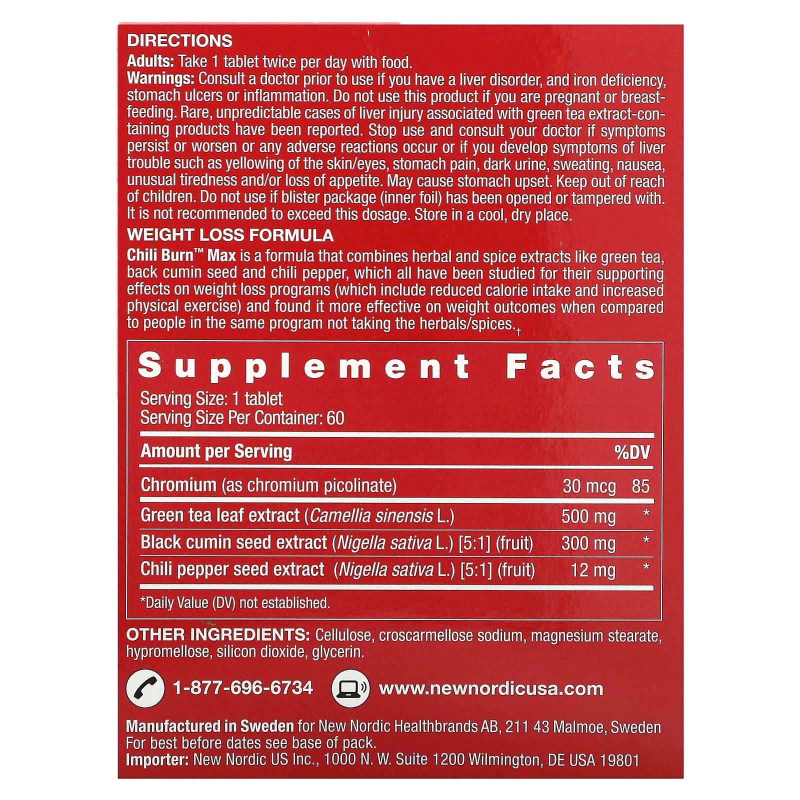 New Nordic, Chili Burn Max, 60 Tablets - Image 2