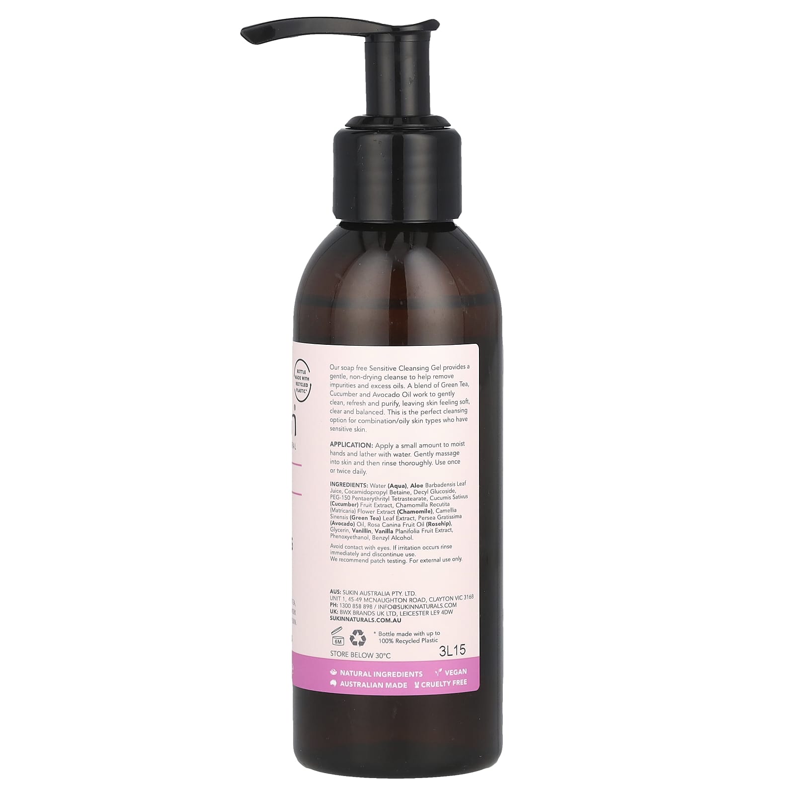 Sukin, Cleansing Gel, Sensitive, 4.23 fl oz (125 ml) - Image 2