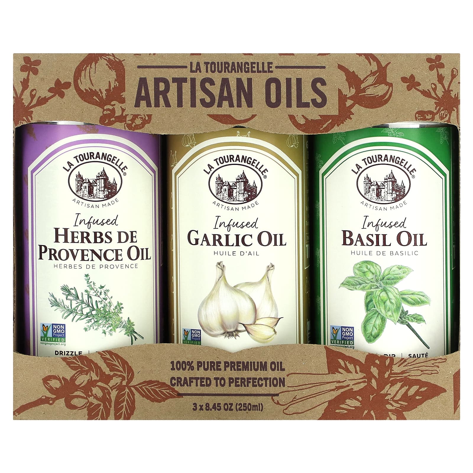 La Tourangelle, French Infused Trio Artisan Oils, 3 Cans, 8.45 fl oz (250 ml) Each - Image 1