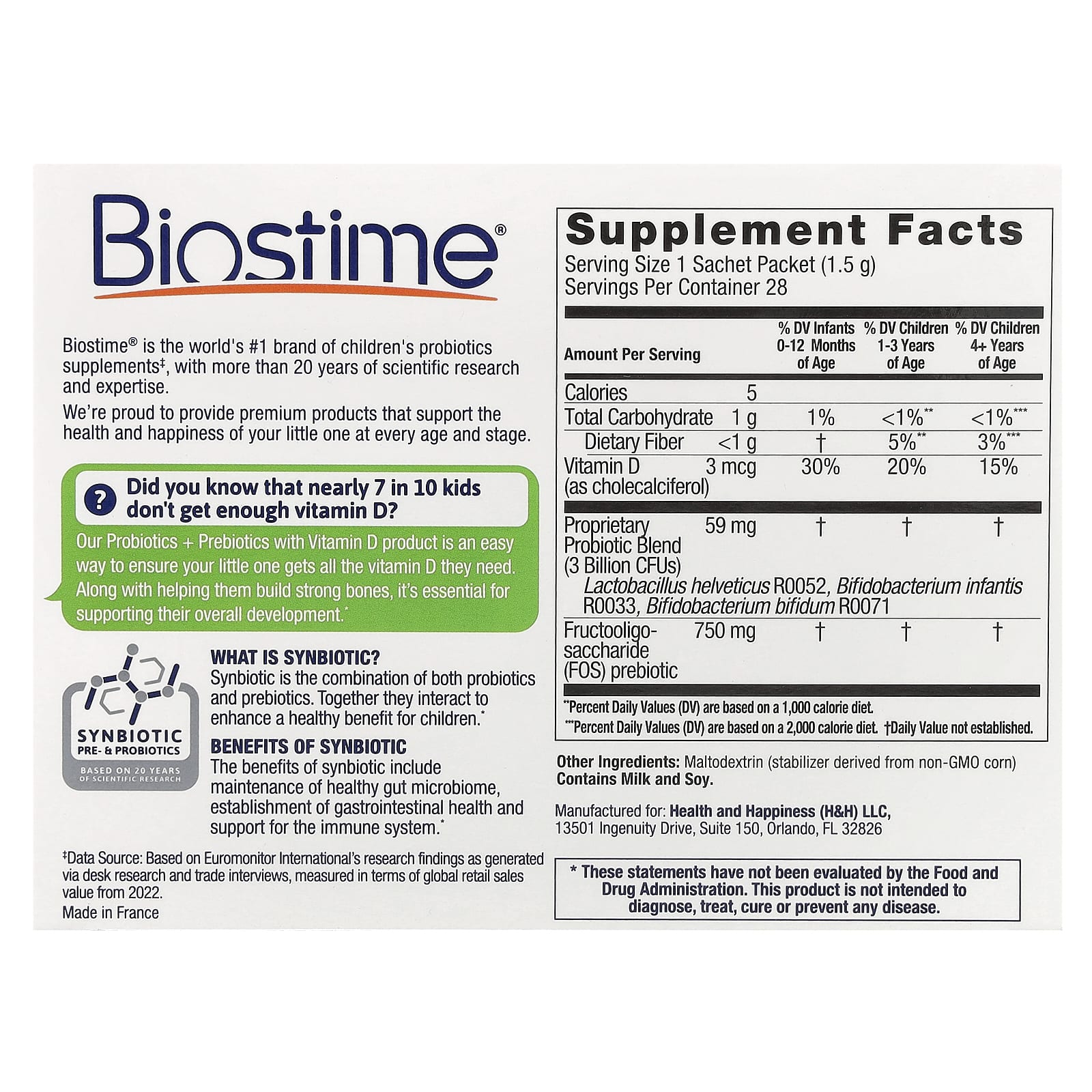Biostime, Baby & Kids, Daily Probiotics + Prebiotics, Newborn to 6 Years, Flavorless, 28 Sachet Packets, 0.05 oz (1.5 g) Each