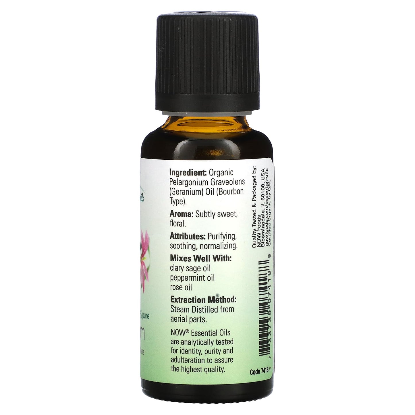 NOW Foods, Organic Essential Oils, Geranium, 1 fl oz (30 ml) - Image 2