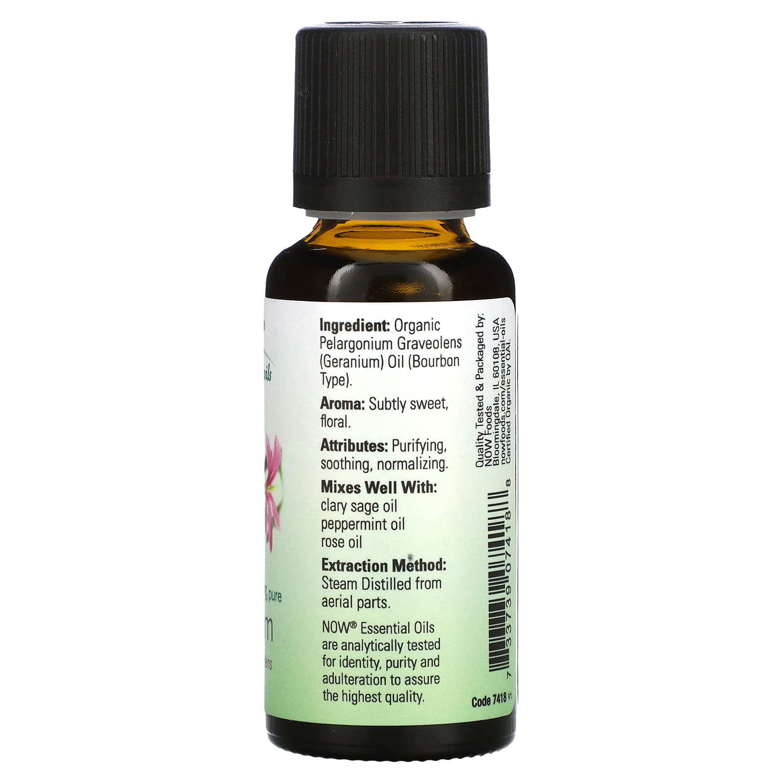 NOW Foods, Organic Essential Oils, Geranium, 1 fl oz (30 ml) - Image 2