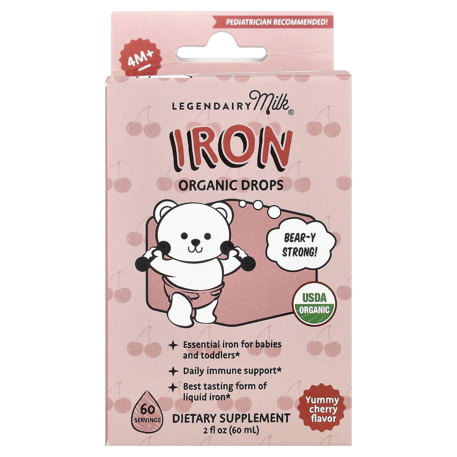 Legendairy Milk, Iron Organic Drops, 4+ Months, Yummy Cherry, 2 fl oz (60 ml) - Image 1