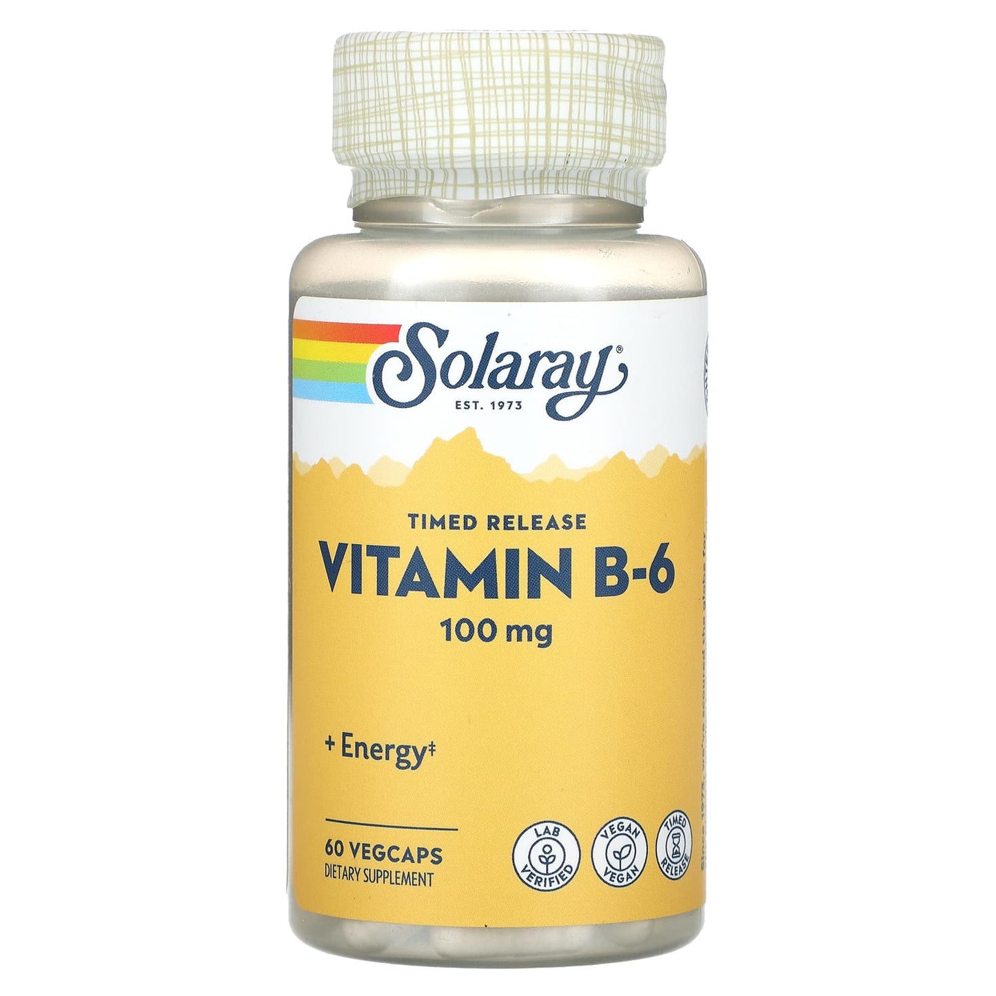 Solaray, Timed Release, Vitamin B-6, 100 mg, 60 VegCaps - Image 1