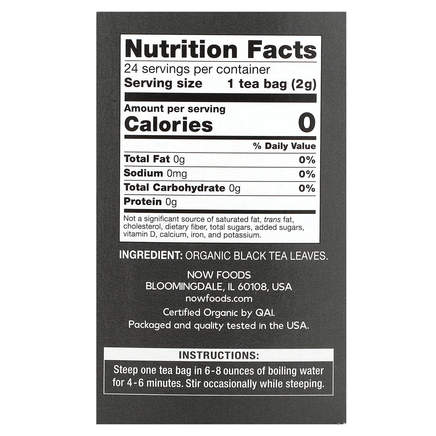 NOW Foods, Organic Black Tea, 24 Tea Bags, 1.7 oz (48 g) - Image 2