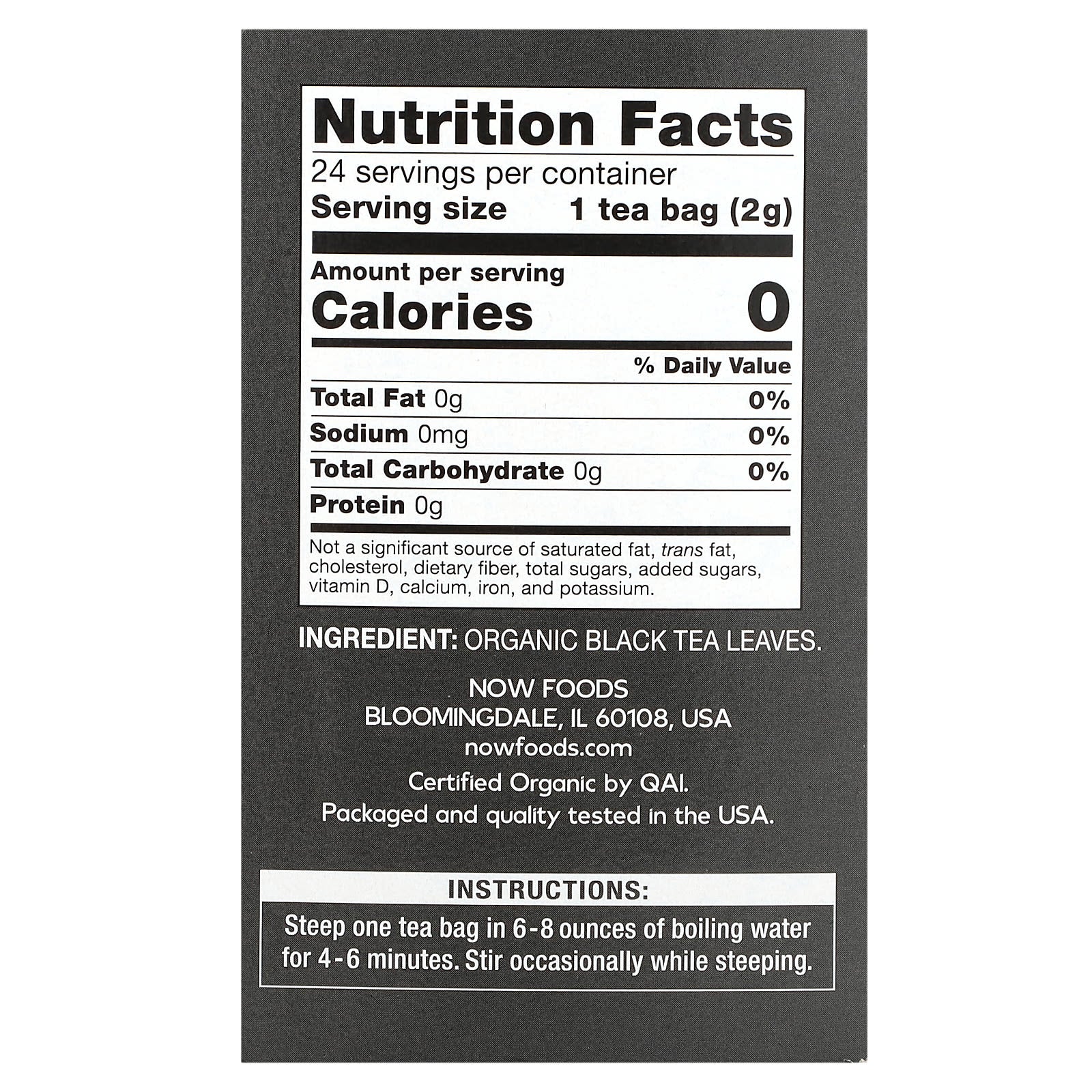 NOW Foods, Organic Black Tea, 24 Tea Bags, 1.7 oz (48 g) - Image 2