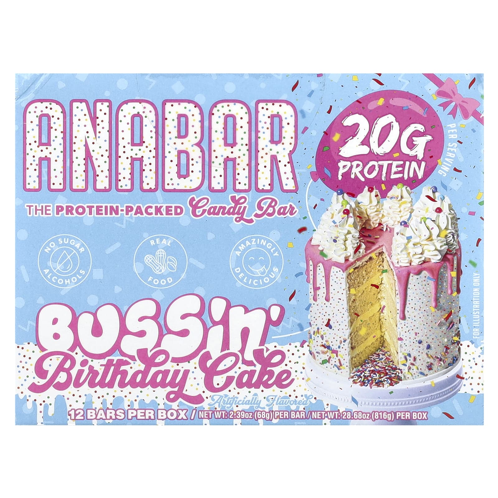 The Anabar, The Protein-Packed Candy Bar®, Bussin' Birthday Cake, 12 Bars, 2.39 oz (68 g) Each - Image 1