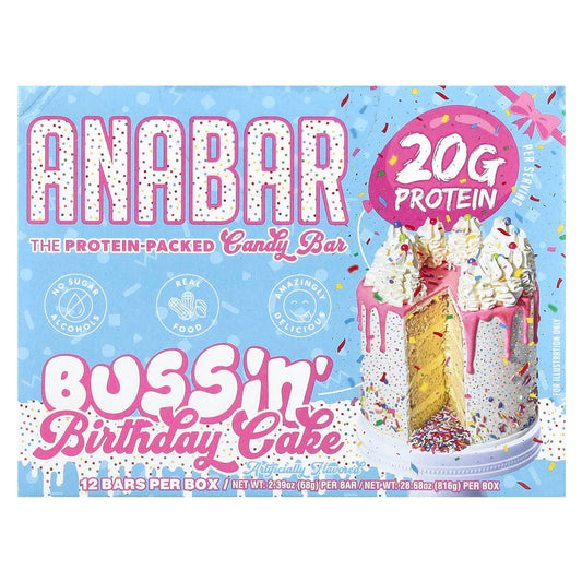 The Anabar, The Protein-Packed Candy Bar®, Bussin' Birthday Cake, 12 Bars, 2.39 oz (68 g) Each - Image 1
