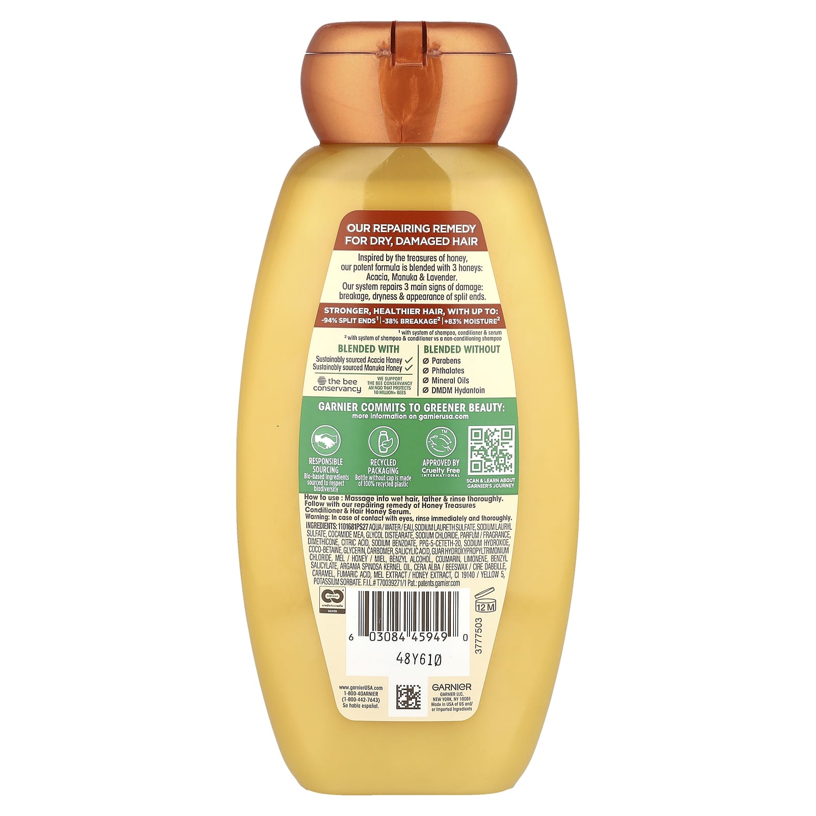 Garnier Honey Treasures Repairing Shampoo for Dry Damaged Hair, 12.5 fl oz - Image 2