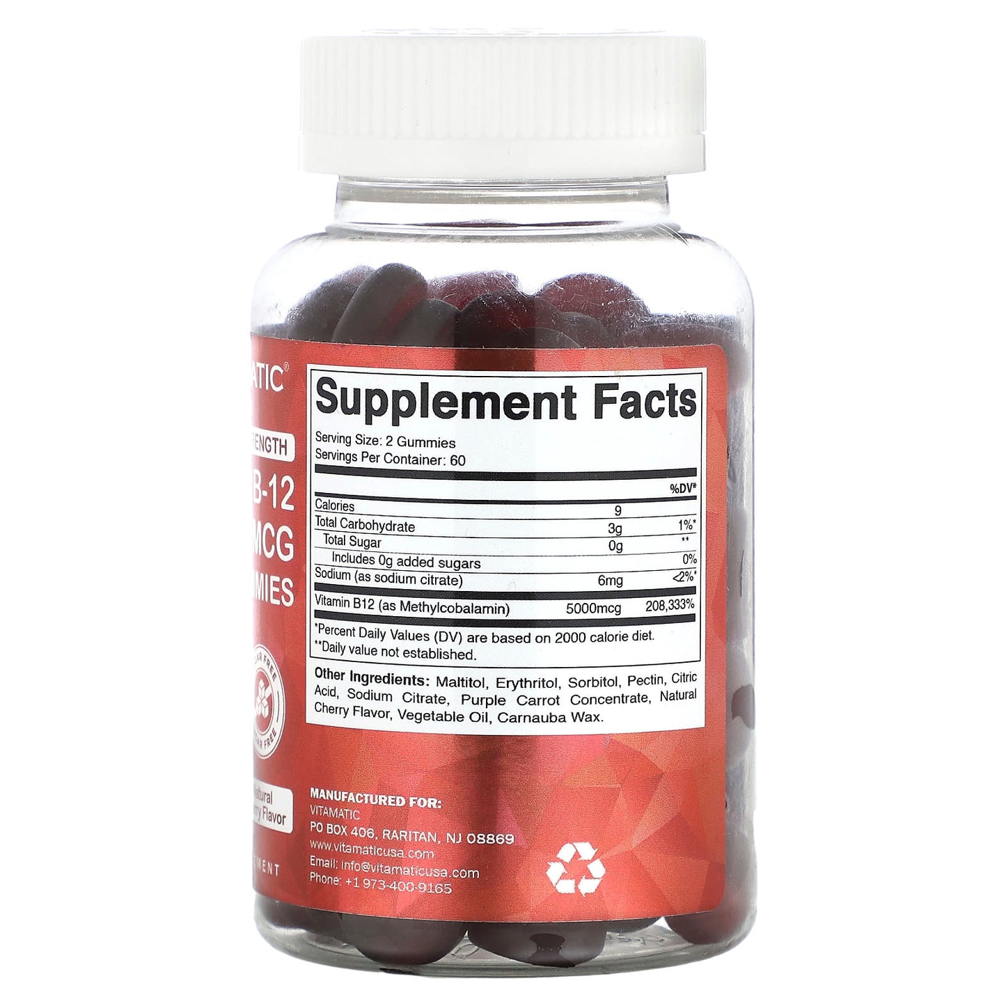 Vitamatic, Methyl B-12 Gummies, Extra Strength, Natural Cherry, 120 Gummies (2,500 mcg per Gummy) - Image 2