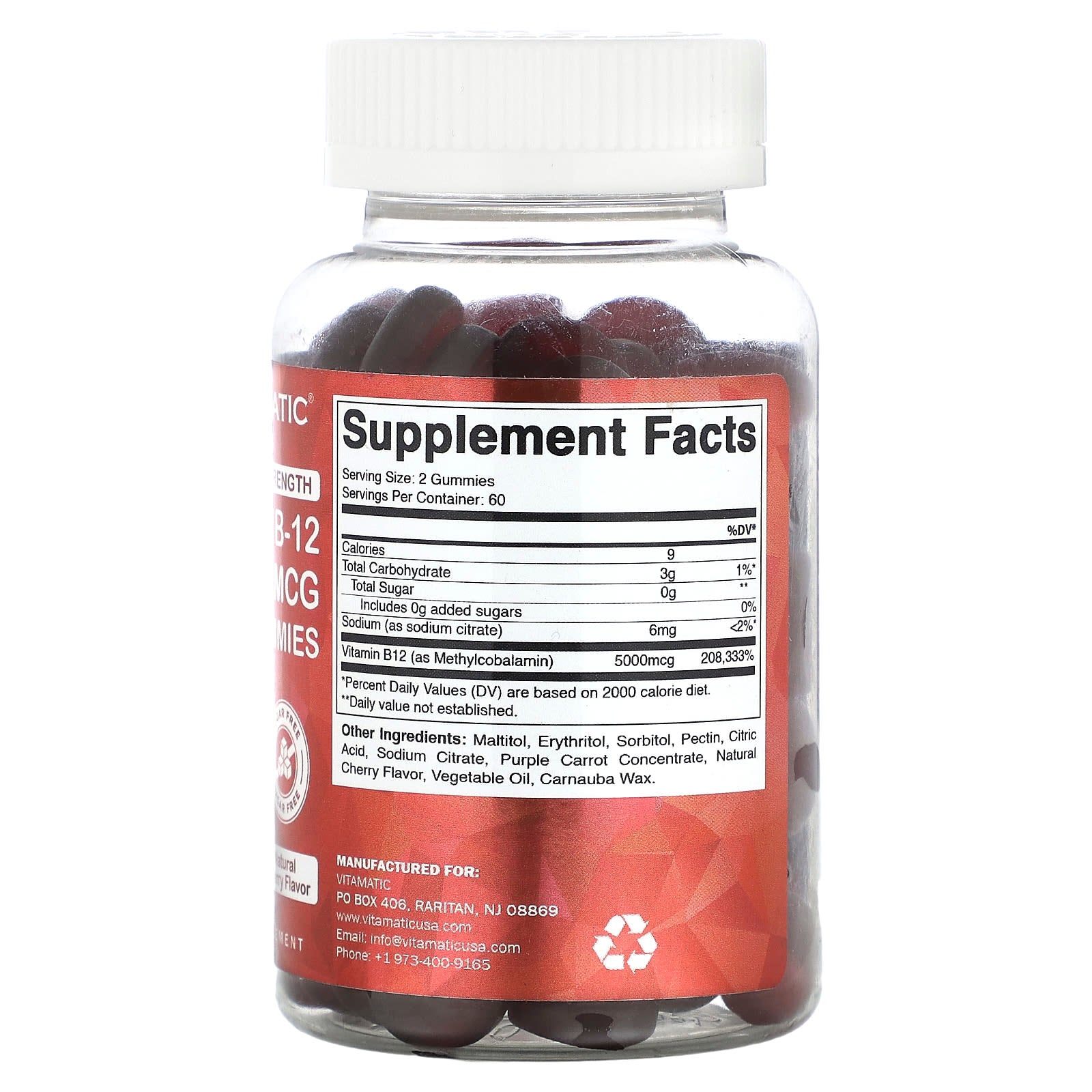 Vitamatic, Methyl B-12 Gummies, Extra Strength, Natural Cherry, 120 Gummies (2,500 mcg per Gummy) - Image 2
