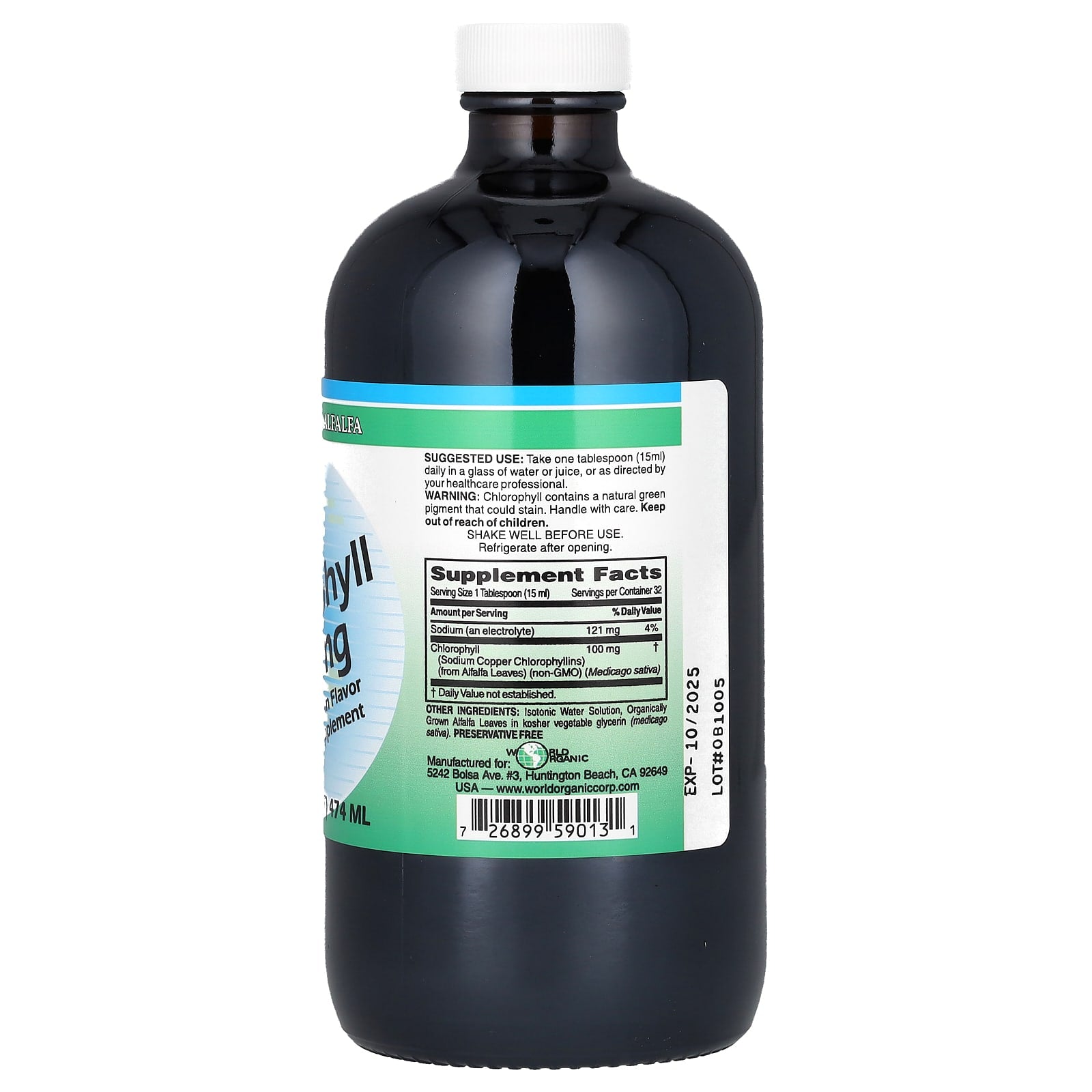 World Organic, Liquid Chlorophyll, 100 mg, 16 fl oz (474 ml) - Image 2