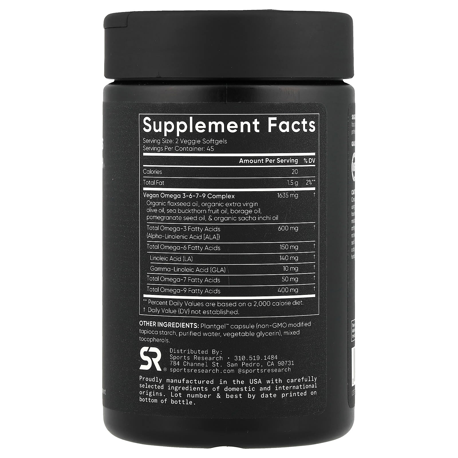 Sports Research, Omega 3-6-7-9, Plant Based , 90 Veggie Softgels - Image 2