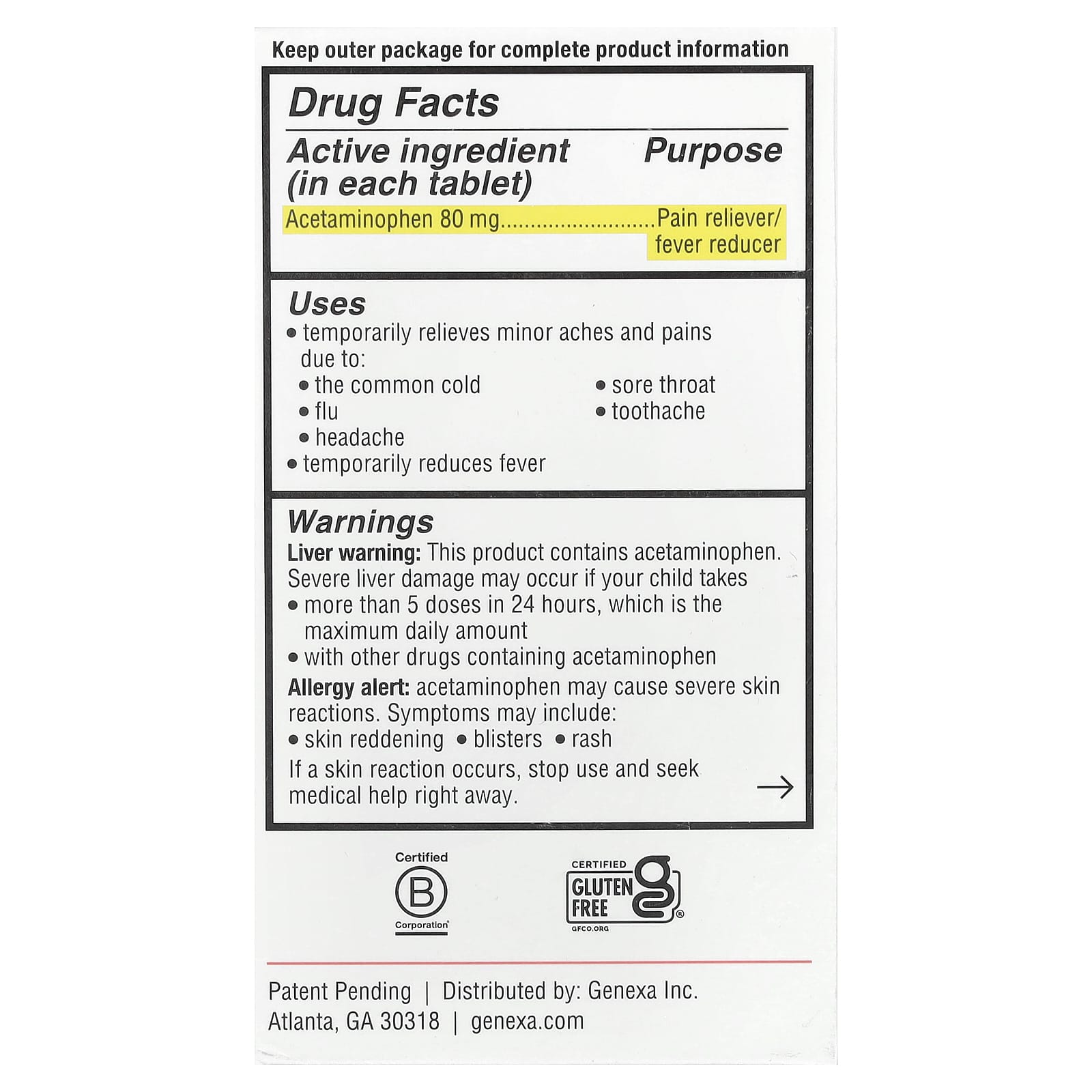 Genexa Kids' Pain & Fever Relief, Grape, 80 mg, 24 Chewable Tablets - Image 2