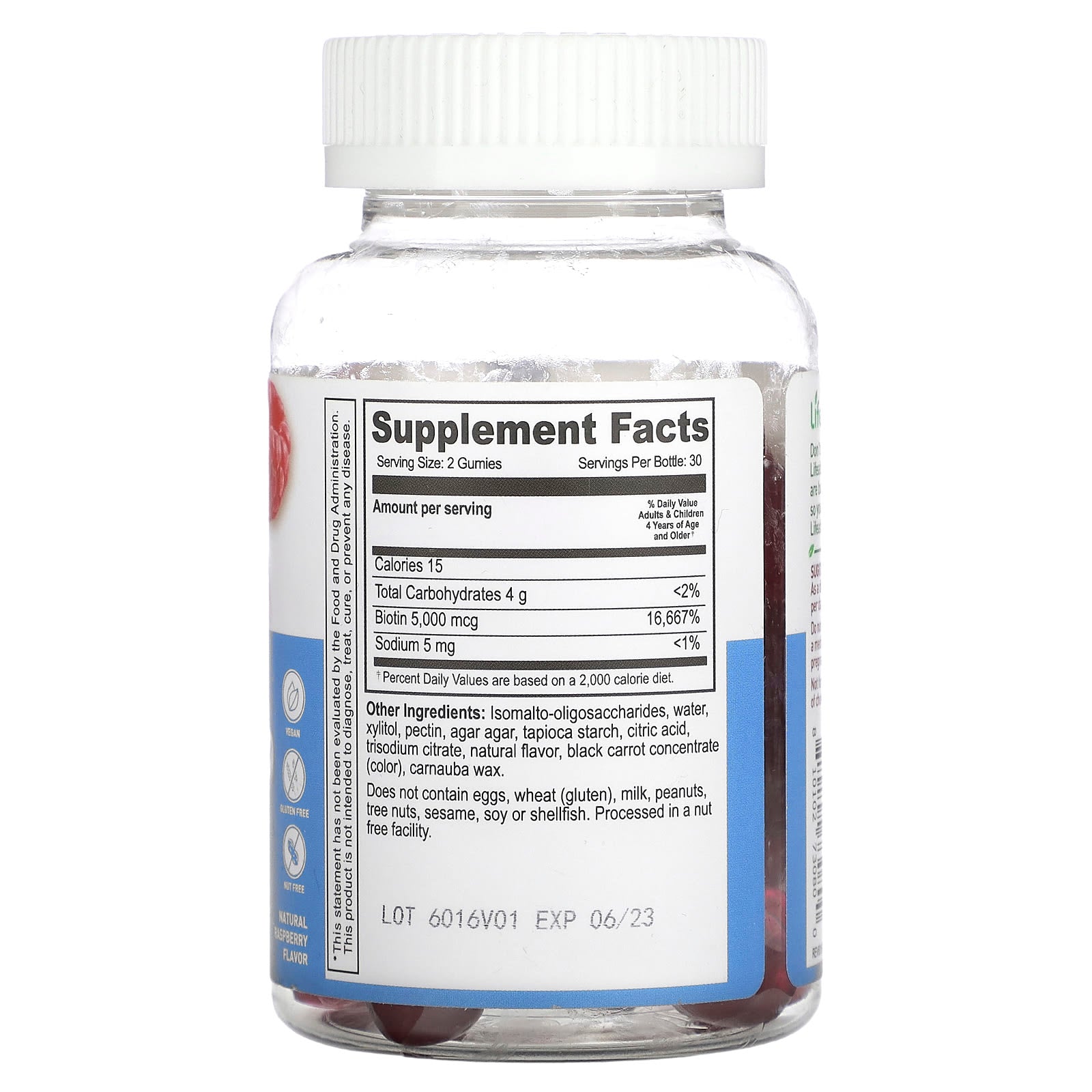 Lifeable, Kids Biotin Gummies, Sugar Free, Natural Raspberry, 60 Gummies (2,500 mcg per Gummy)