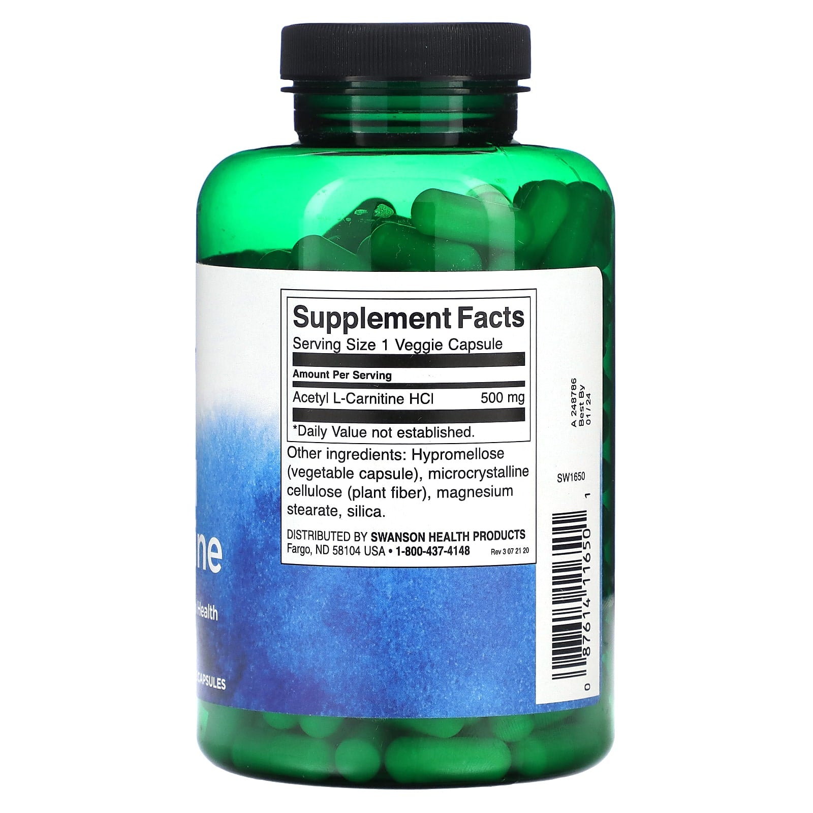 Swanson, Acetyl L-Carnitine, 500 mg, 240 Veggie Capsules - Image 2