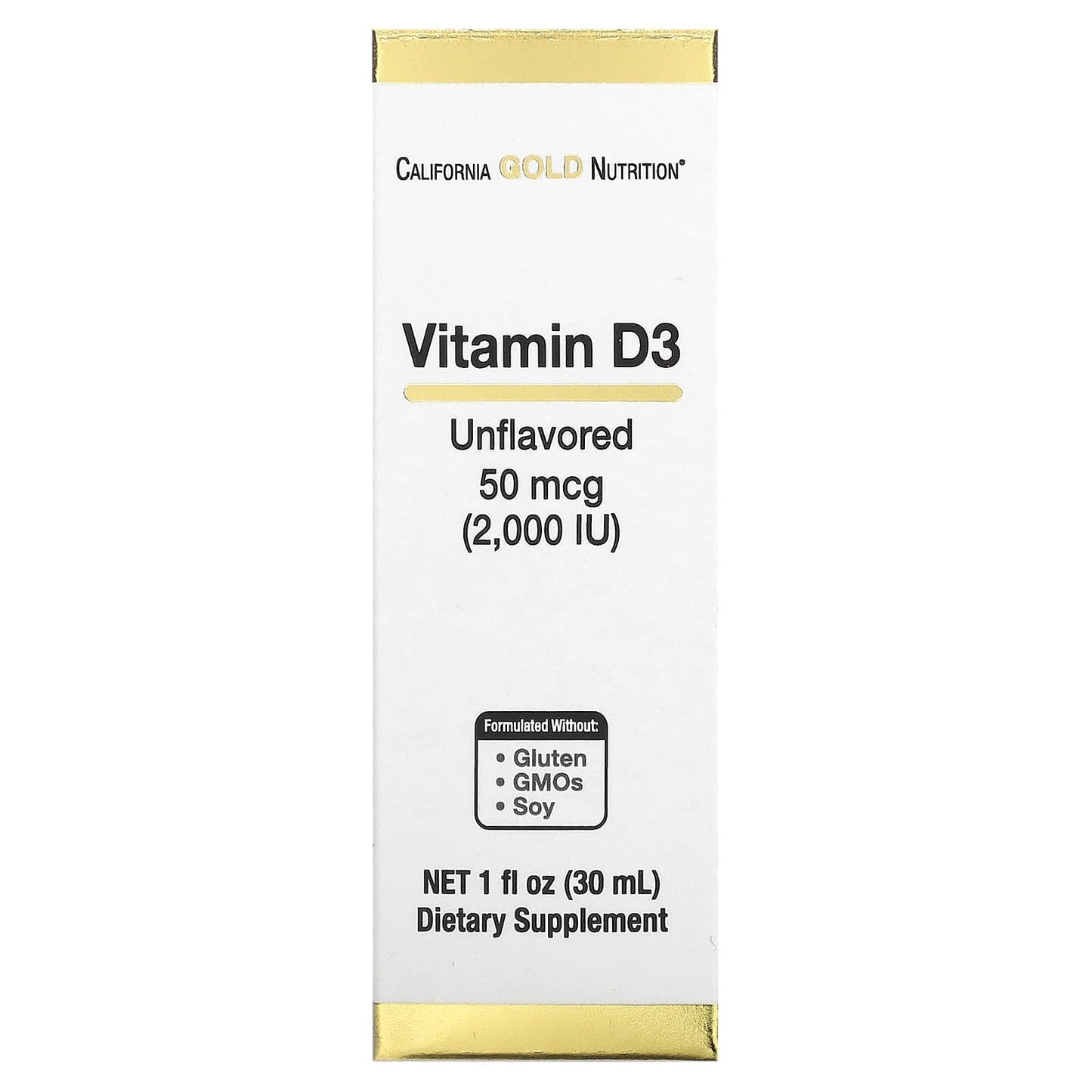California Gold Nutrition Vitamin D3 Liquid Supplement 50mcg 2000 IU Unflavored 30ml - Image 1