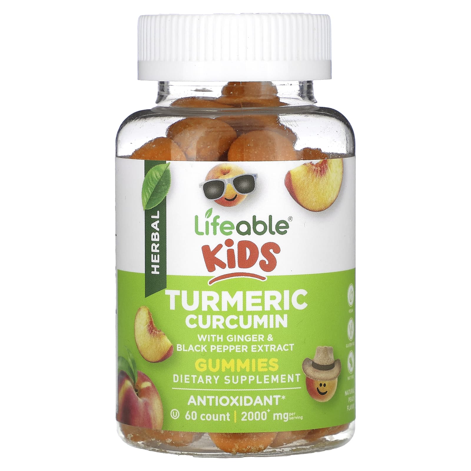 Lifeable, Kids Turmeric Curcumin Gummies, Natural Peach, 60 Gummies - Image 1