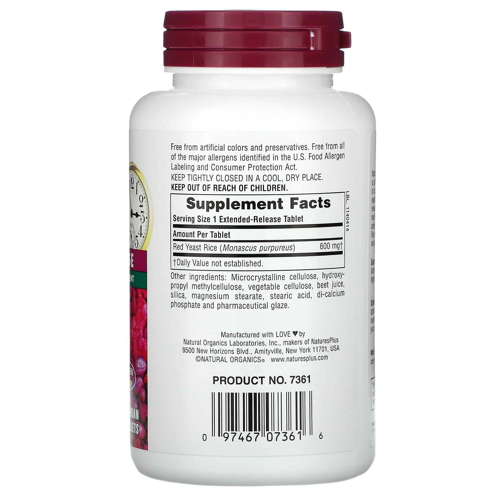 NaturesPlus, Herbal Actives, Red Yeast Rice, 600 mg, 60 Vegetarian Tablets - Image 2