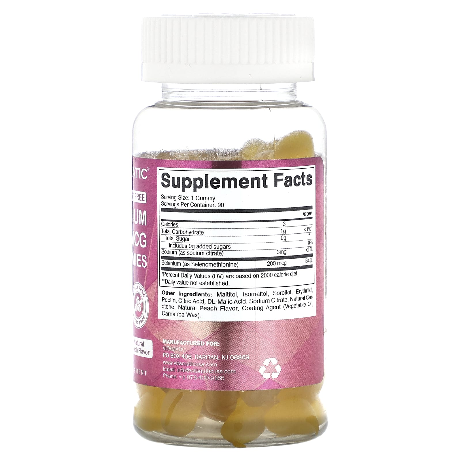 Vitamatic, Selenium, Natural Peach, 200 mcg, 90 Gummies - Image 2