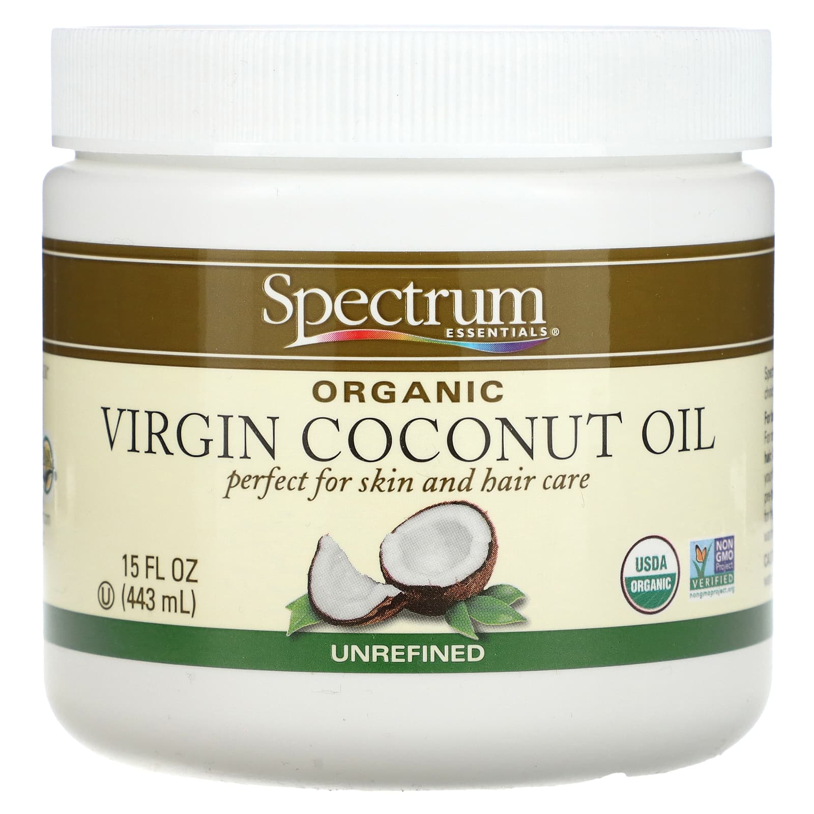 Spectrum Essentials, Organic Unrefined Virgin Coconut Oil, 15 fl oz (443 ml) - Image 1