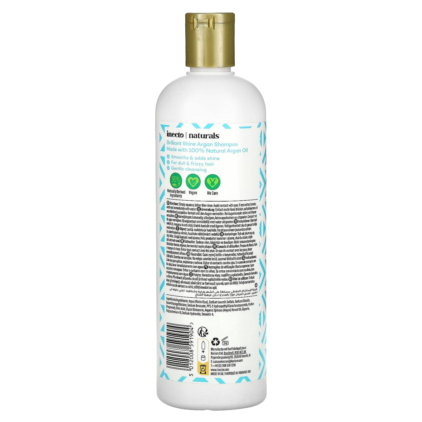 Inecto Argan Shampoo for Smooth & Shine Hair, 16.9 fl oz - Image 2