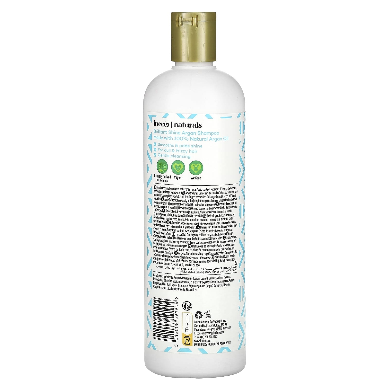 Inecto Argan Shampoo for Smooth & Shine Hair, 16.9 fl oz - Image 2