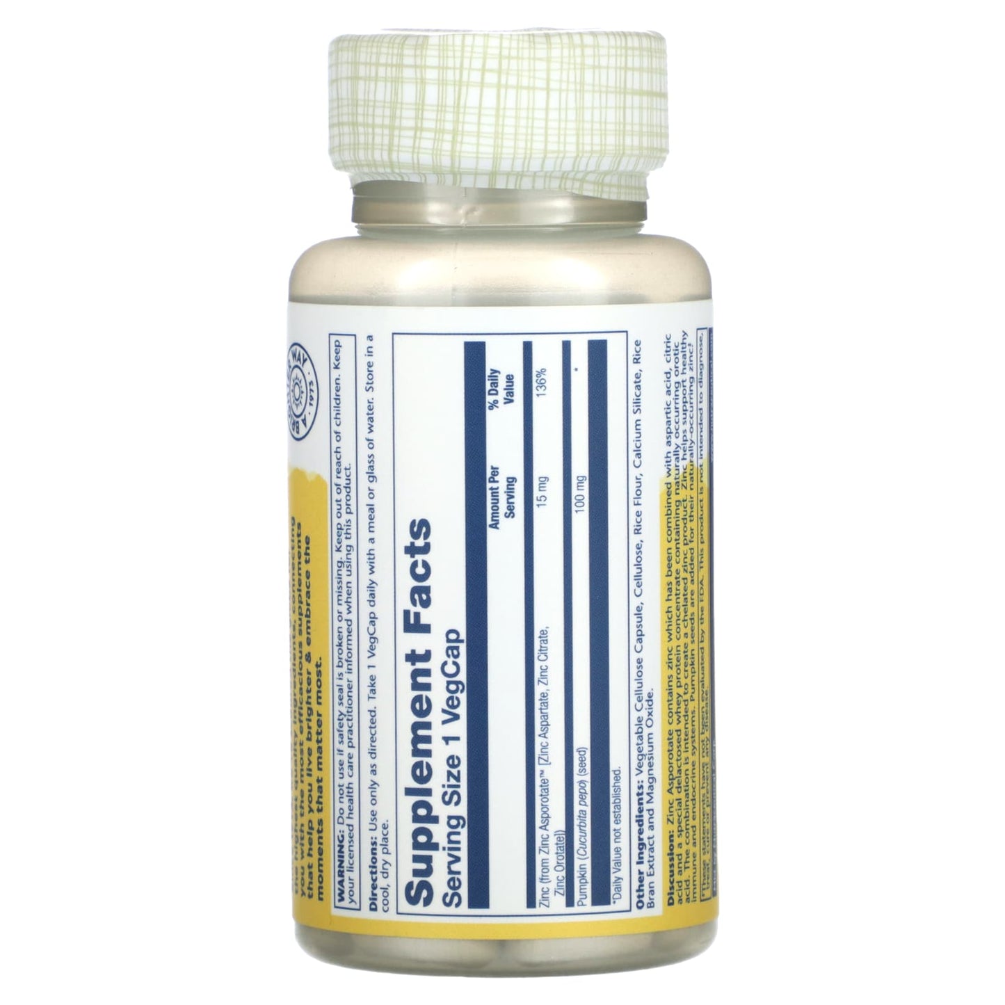 Solaray, Enhanced Absorption, Zinc Asporotate, 100 VegCaps - Image 2